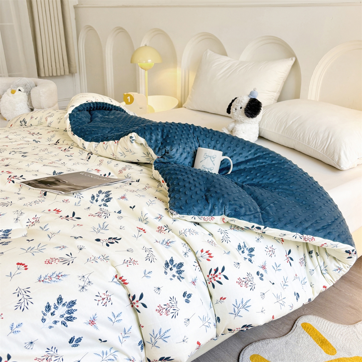 91家纺网 家纺一手货源 找家纺 小石头家纺 2025新款A类全棉纯棉印花豆豆绒大豆被冬被春秋被被子被芯 芳华风情