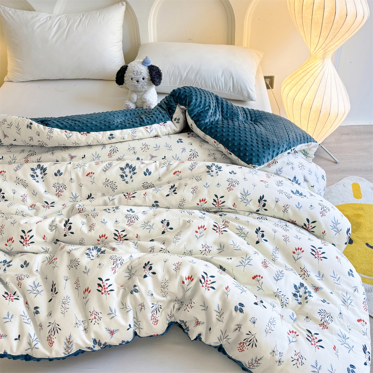 91家纺网 家纺一手货源 找家纺 小石头家纺 2025新款A类全棉纯棉印花豆豆绒大豆被冬被春秋被被子被芯 芳华风情