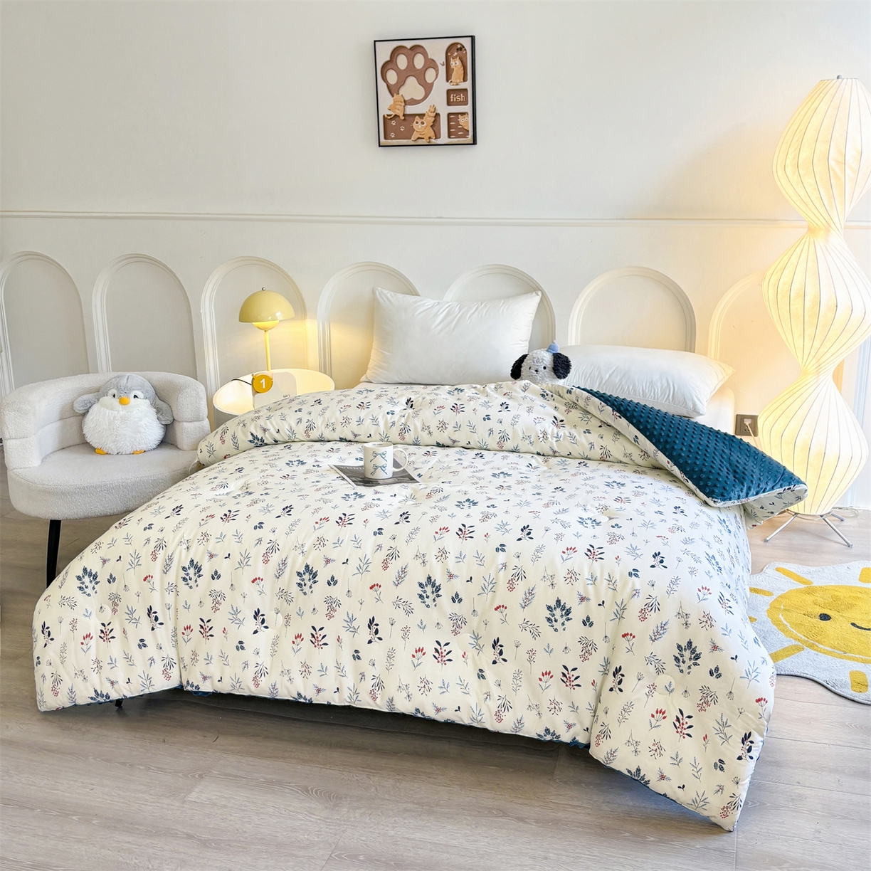 91家纺网 家纺一手货源 找家纺 小石头家纺 2025新款A类全棉纯棉印花豆豆绒大豆被冬被春秋被被子被芯 芳华风情