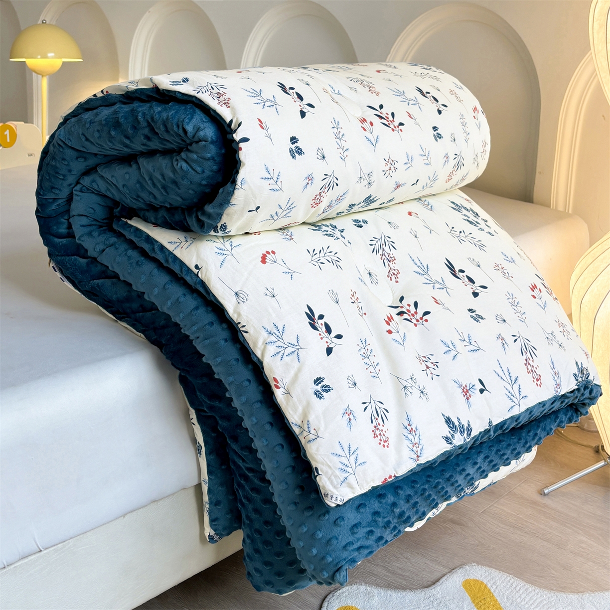 91家纺网 家纺一手货源 找家纺 小石头家纺 2025新款A类全棉纯棉印花豆豆绒大豆被冬被春秋被被子被芯 芳华风情