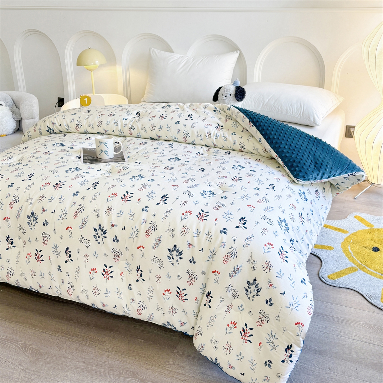 91家纺网 家纺一手货源 找家纺 小石头家纺 2025新款A类全棉纯棉印花豆豆绒大豆被冬被春秋被被子被芯 芳华风情