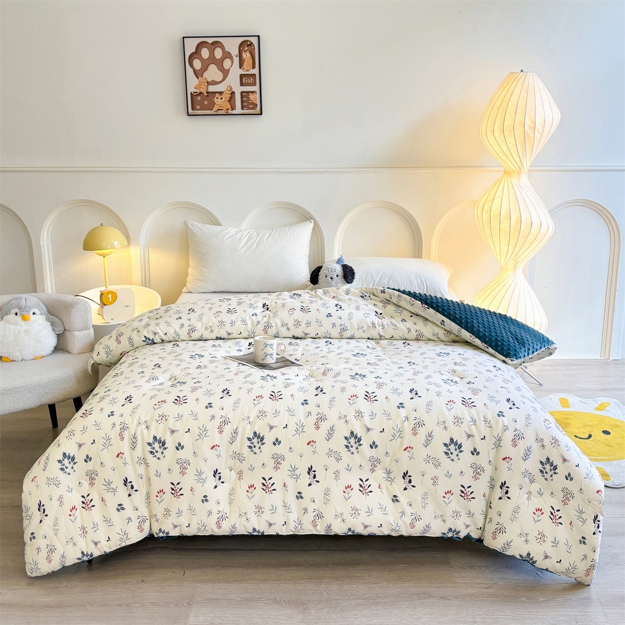 91家纺网 家纺一手货源 找家纺 小石头家纺 2025新款A类全棉纯棉印花豆豆绒大豆被冬被春秋被被子被芯 芳华风情