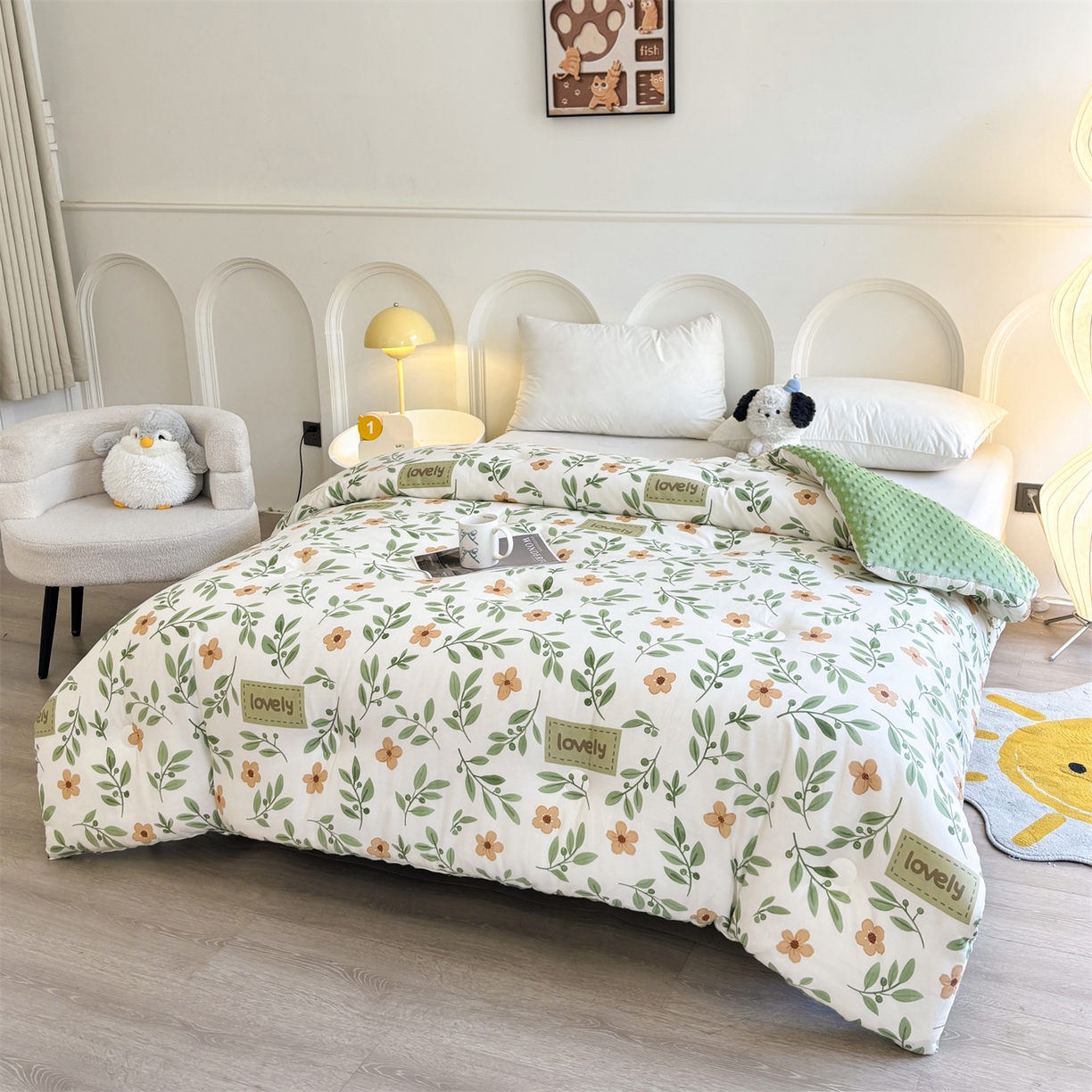 91家纺网 家纺一手货源 找家纺 小石头家纺 2025新款A类全棉纯棉印花豆豆绒大豆被冬被春秋被被子被芯 花颜悦色