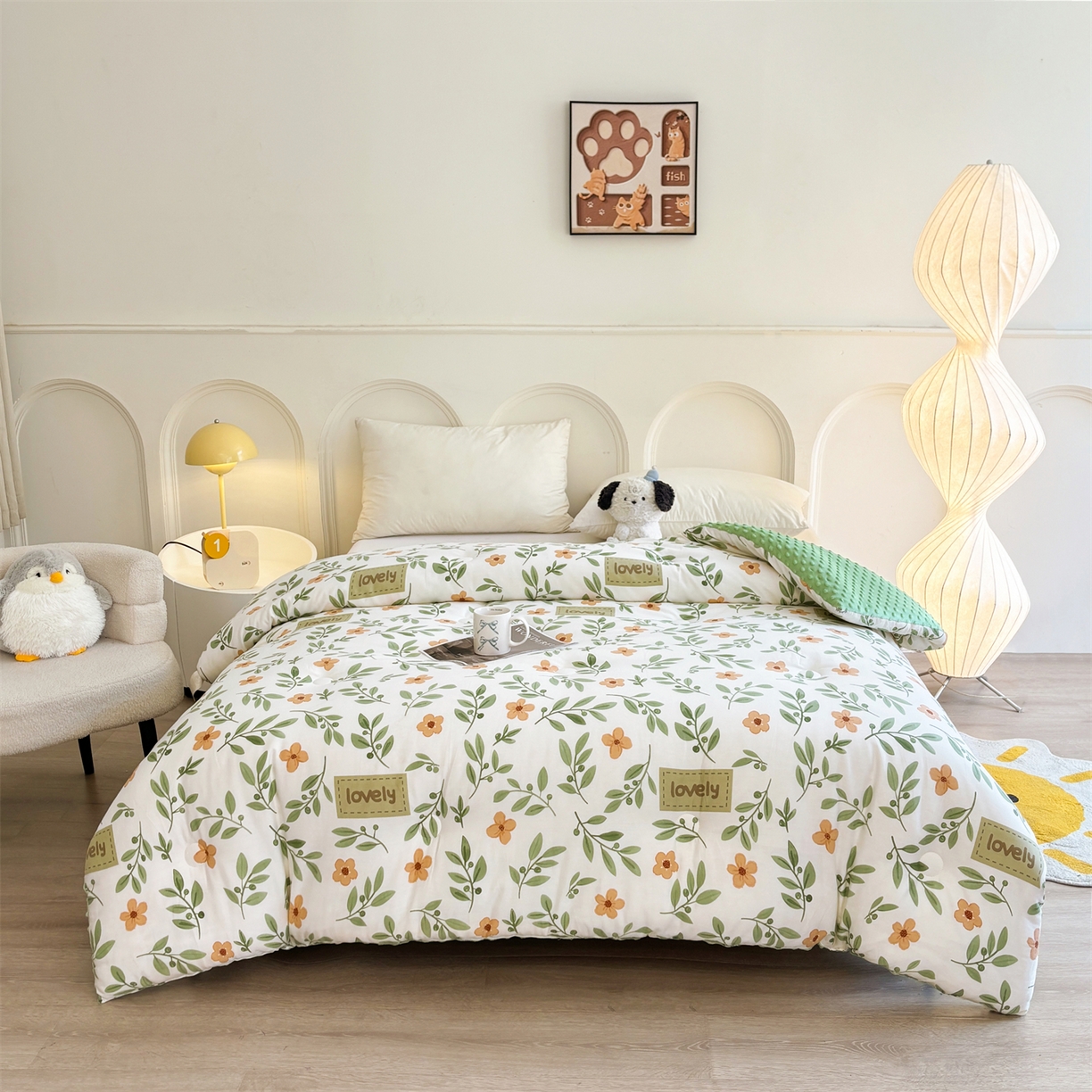 91家纺网 家纺一手货源 找家纺 小石头家纺 2025新款A类全棉纯棉印花豆豆绒大豆被冬被春秋被被子被芯 花颜悦色