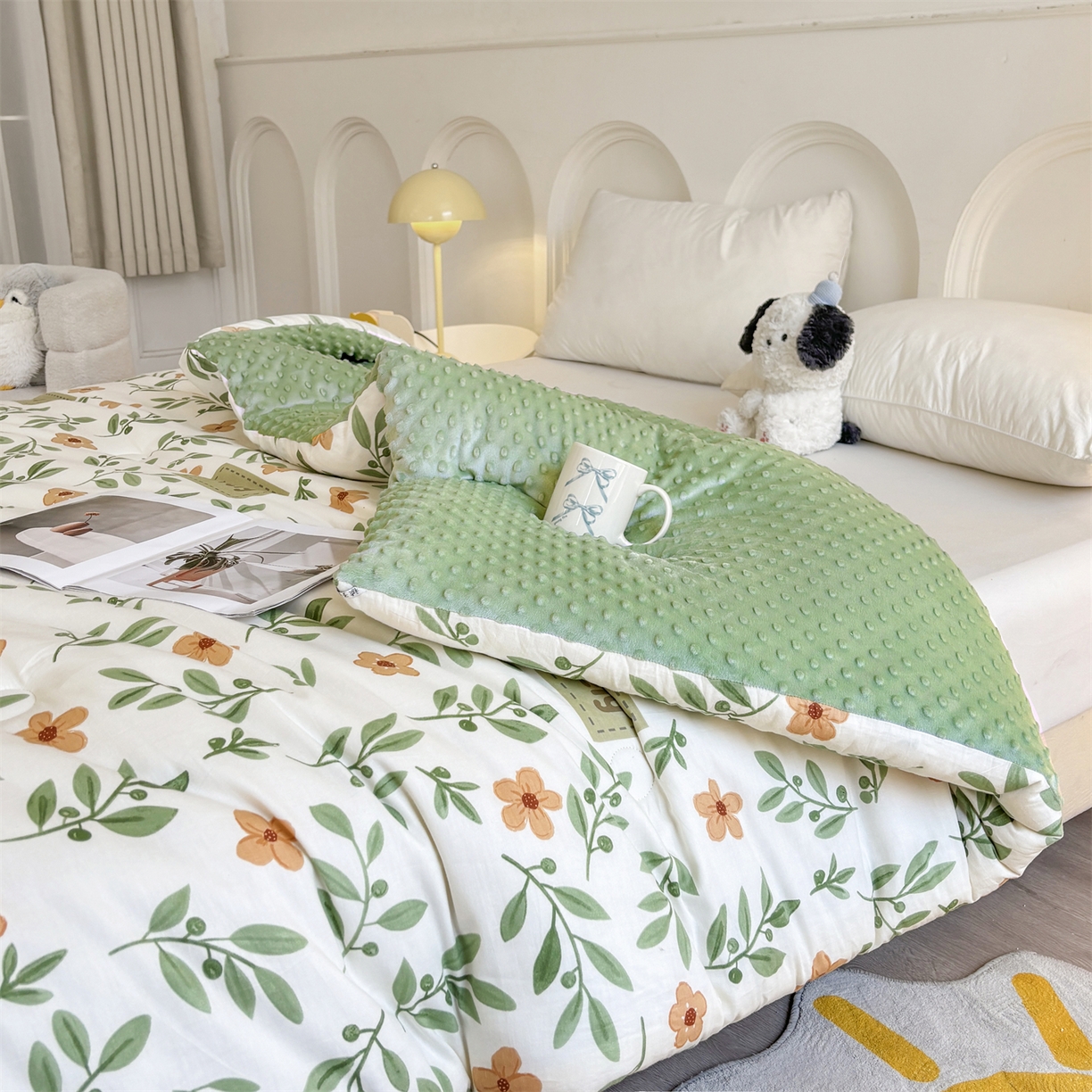 91家纺网 家纺一手货源 找家纺 小石头家纺 2025新款A类全棉纯棉印花豆豆绒大豆被冬被春秋被被子被芯 花颜悦色