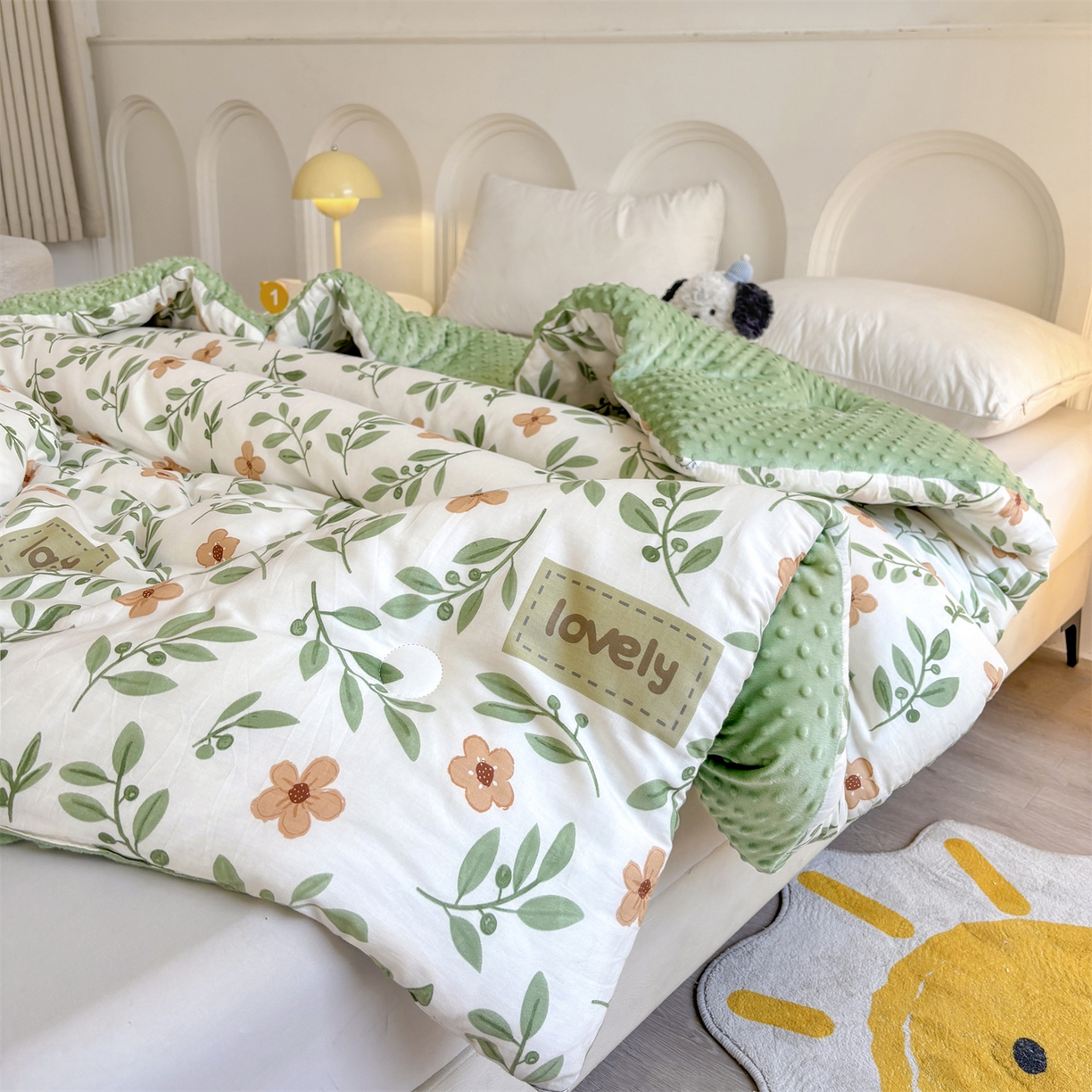 91家纺网 家纺一手货源 找家纺 小石头家纺 2025新款A类全棉纯棉印花豆豆绒大豆被冬被春秋被被子被芯 花颜悦色