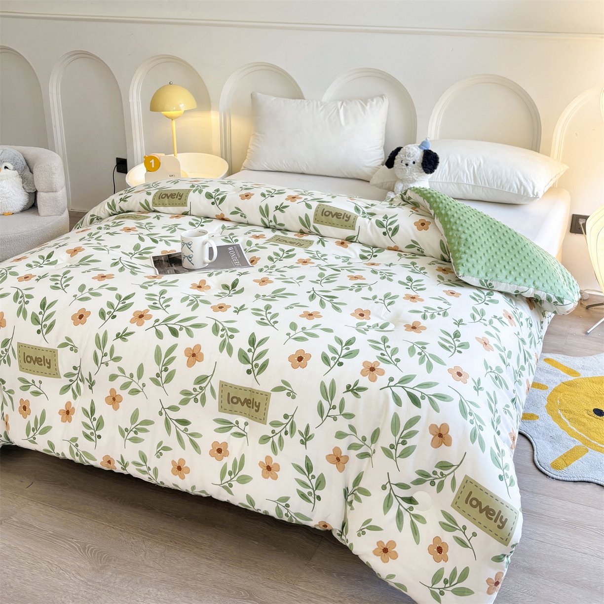 91家纺网 家纺一手货源 找家纺 小石头家纺 2025新款A类全棉纯棉印花豆豆绒大豆被冬被春秋被被子被芯 花颜悦色