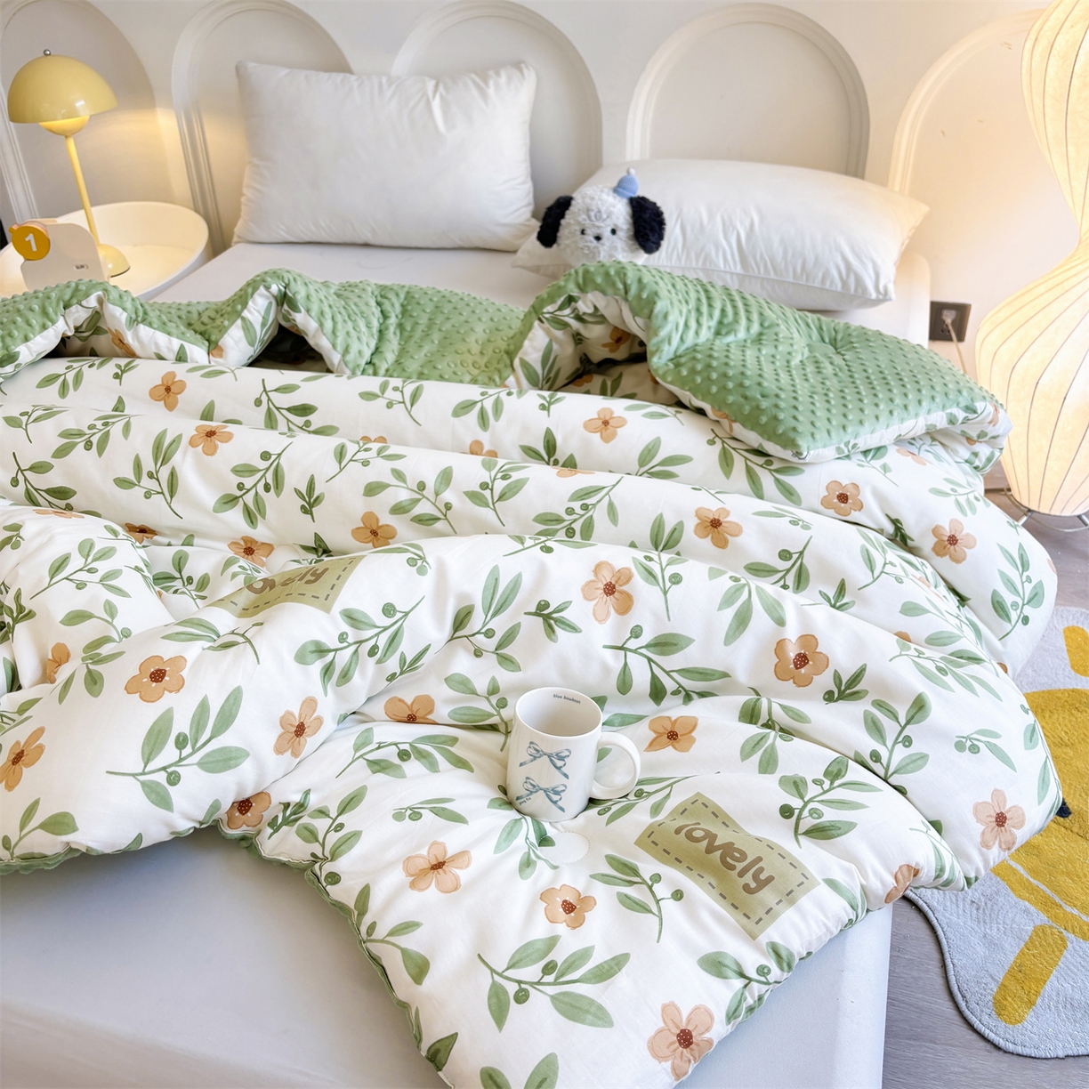 91家纺网 家纺一手货源 找家纺 小石头家纺 2025新款A类全棉纯棉印花豆豆绒大豆被冬被春秋被被子被芯 花颜悦色