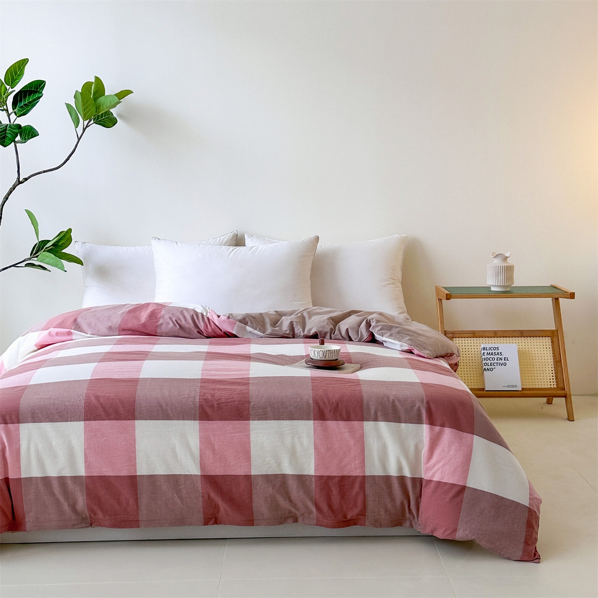 91家纺网 家纺一手货源 找家纺 凌云家纺 2025新款A类可拆洗全棉大豆被子全棉纯棉单人学生宿舍加厚保暖冬被春秋被芯棉被 粉格-卡