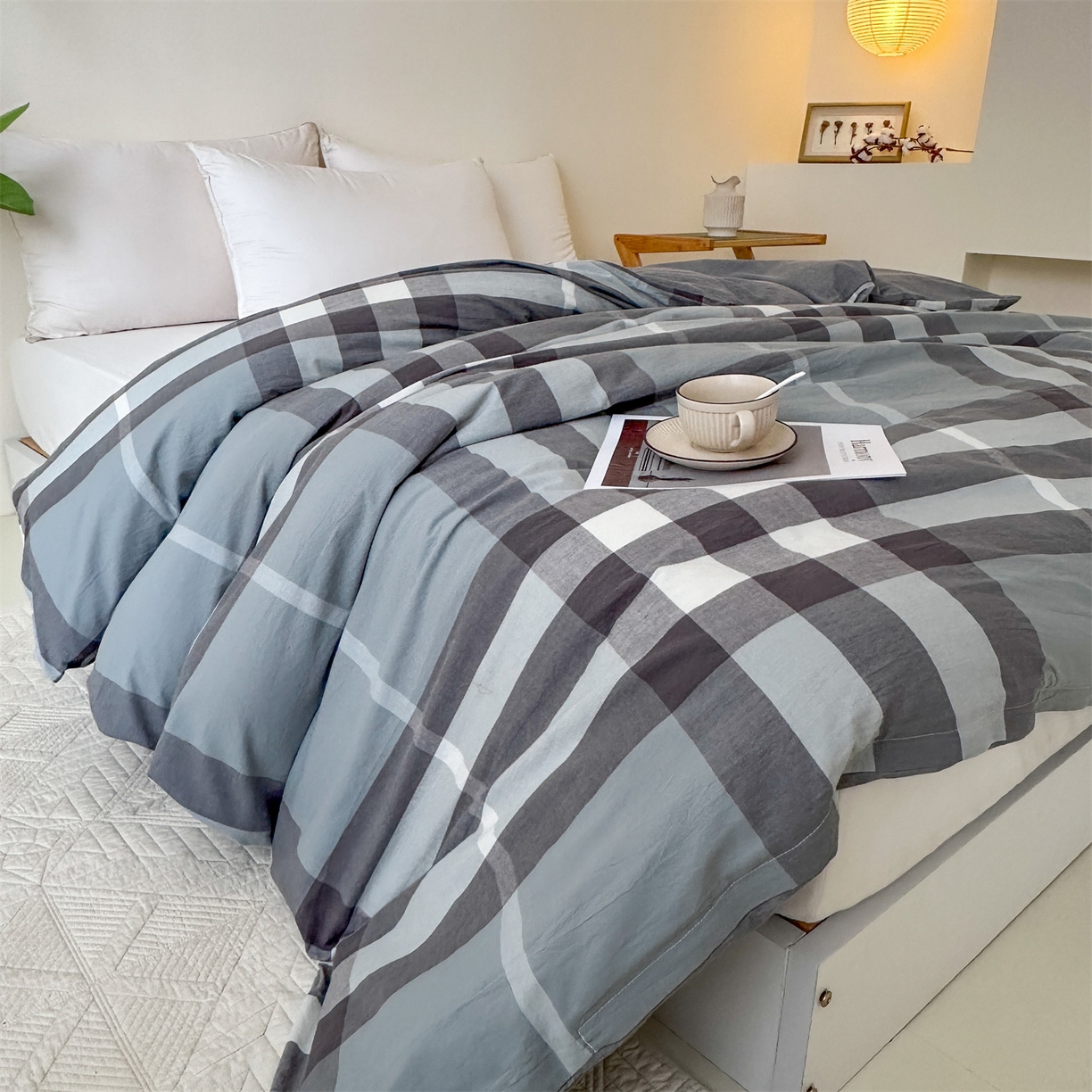 91家纺网 家纺一手货源 找家纺 凌云家纺 2025新款A类可拆洗全棉大豆被子全棉纯棉单人学生宿舍加厚保暖冬被春秋被芯棉被 高远-灰