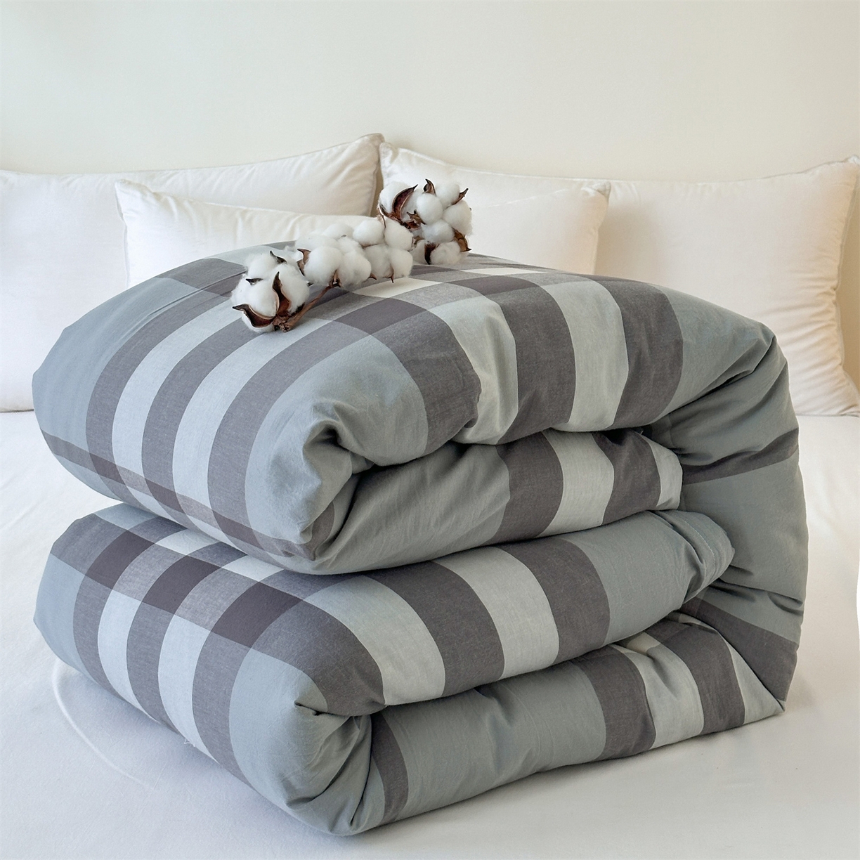 91家纺网 家纺一手货源 找家纺 凌云家纺 2025新款A类可拆洗全棉大豆被子全棉纯棉单人学生宿舍加厚保暖冬被春秋被芯棉被 高远-灰