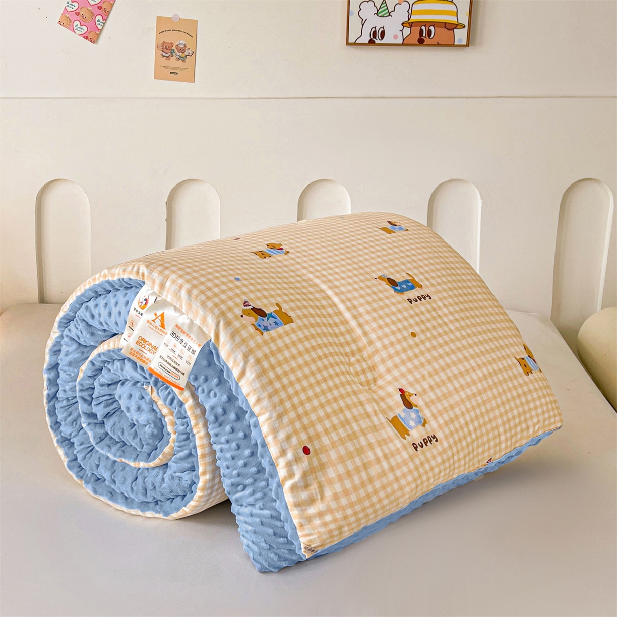 91家纺网 家纺一手货源 找家纺 小石头家纺 2025新款A类全棉纯棉印花豆豆绒大豆被冬被春秋被被子被芯 腊肠狗