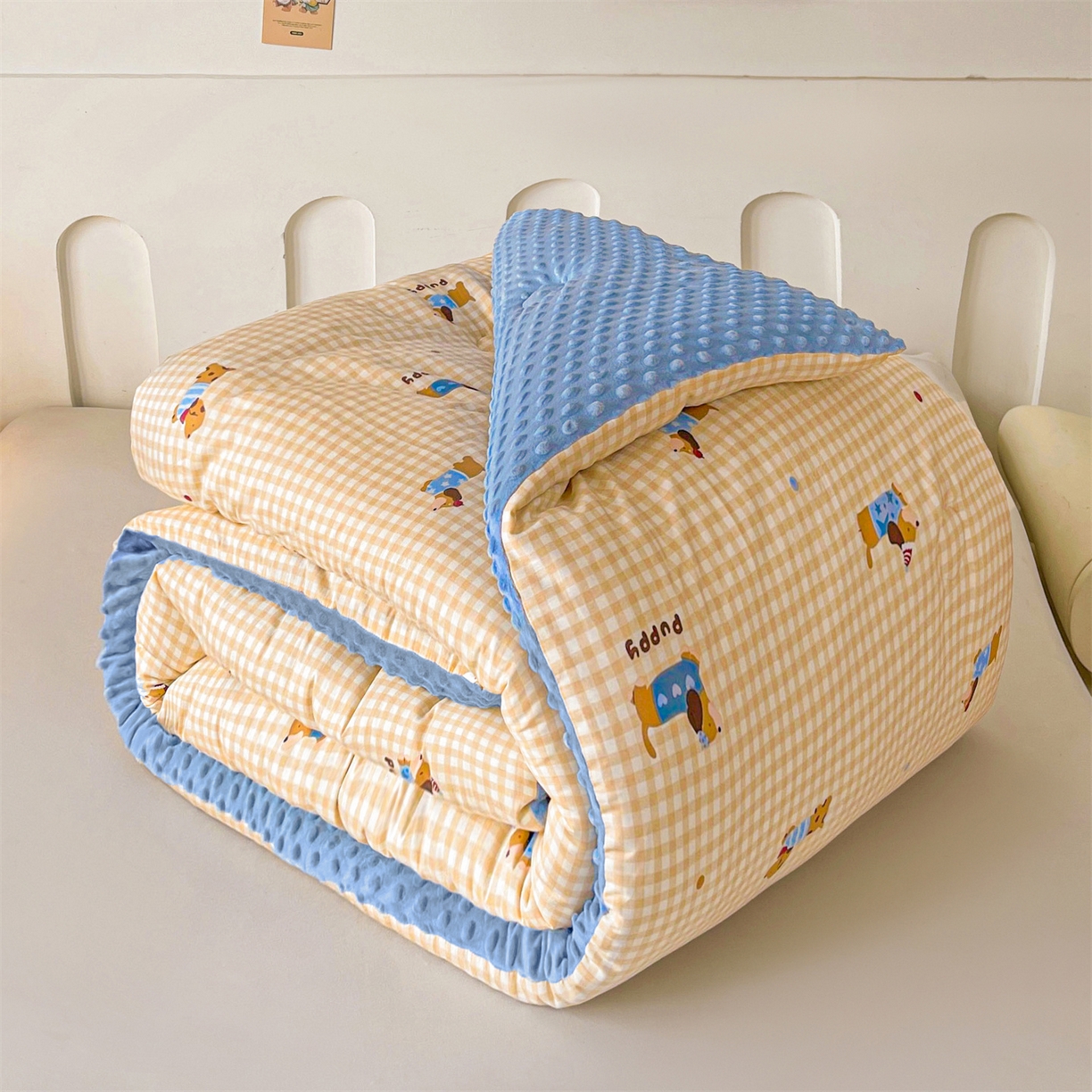 小石头家纺 2025新款A类全棉纯棉印花豆豆绒大豆被冬被春秋被被子被芯 腊肠狗