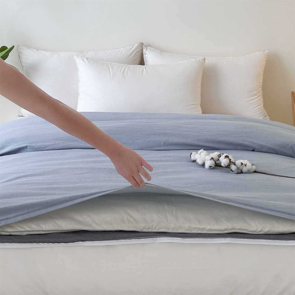 91家纺网 家纺一手货源 找家纺 凌云家纺 2025新款A类可拆洗全棉大豆被子全棉纯棉单人学生宿舍加厚保暖冬被春秋被芯棉被 蓝+灰