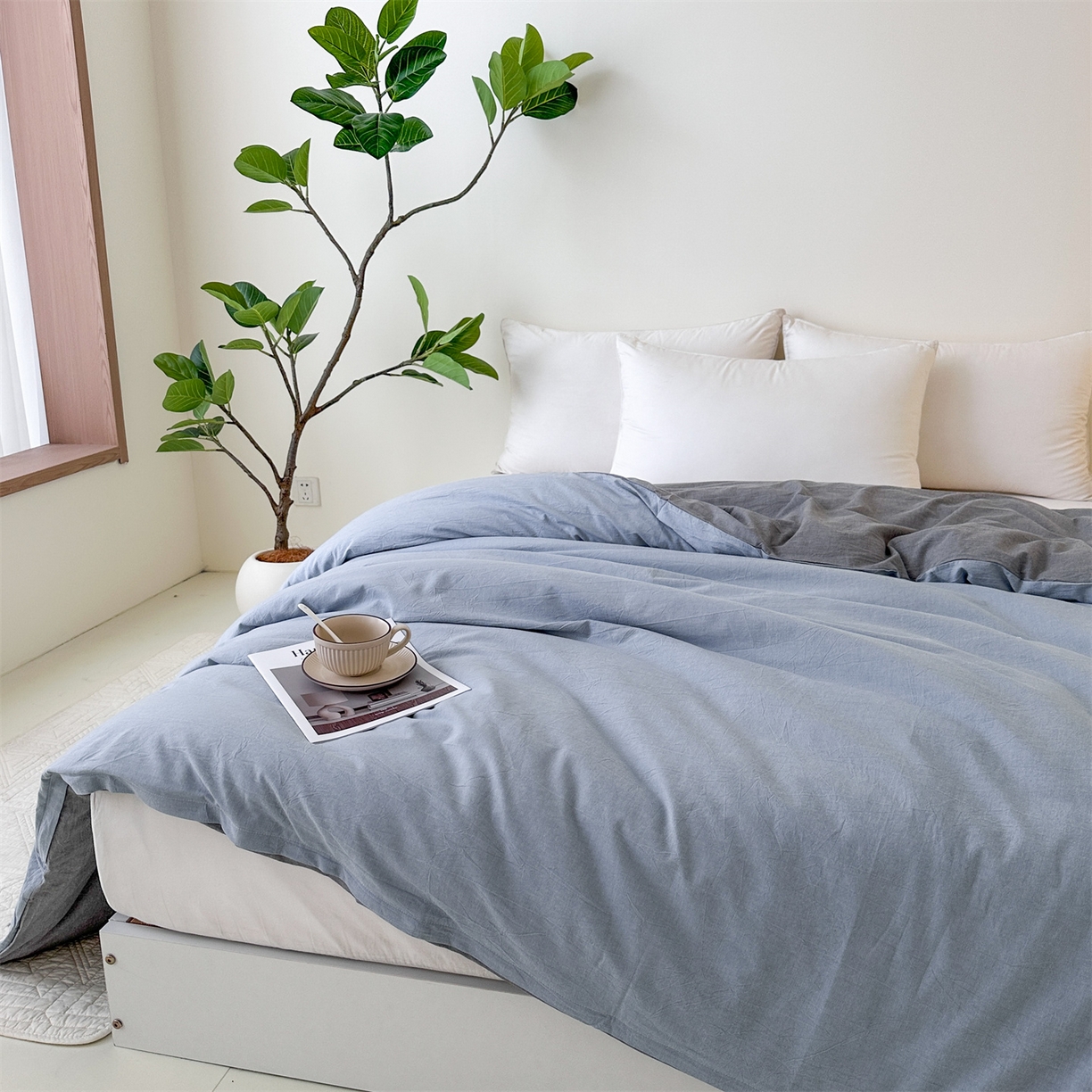 91家纺网 家纺一手货源 找家纺 凌云家纺 2025新款A类可拆洗全棉大豆被子全棉纯棉单人学生宿舍加厚保暖冬被春秋被芯棉被 蓝+灰