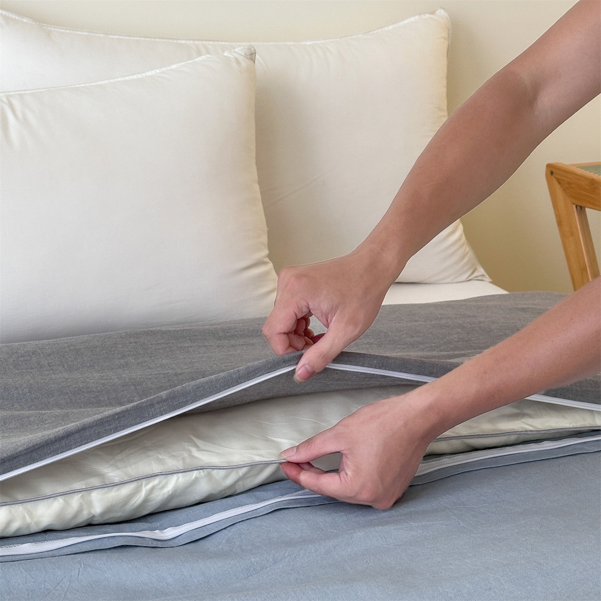 91家纺网 家纺一手货源 找家纺 凌云家纺 2025新款A类可拆洗全棉大豆被子全棉纯棉单人学生宿舍加厚保暖冬被春秋被芯棉被 蓝+灰