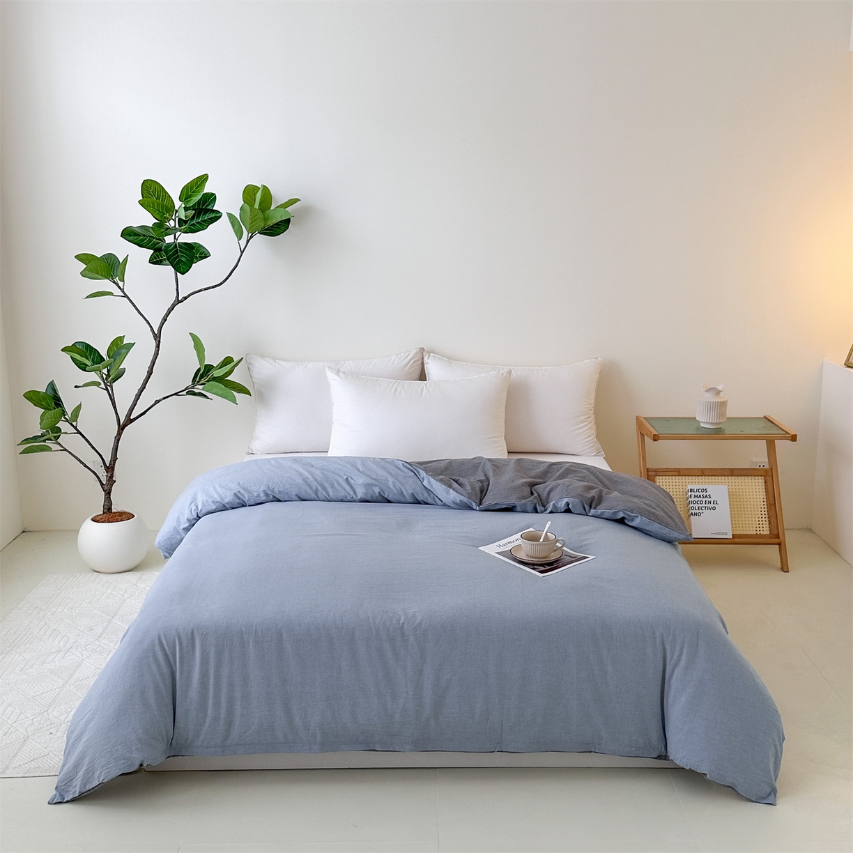 91家纺网 家纺一手货源 找家纺 凌云家纺 2025新款A类可拆洗全棉大豆被子全棉纯棉单人学生宿舍加厚保暖冬被春秋被芯棉被 蓝+灰