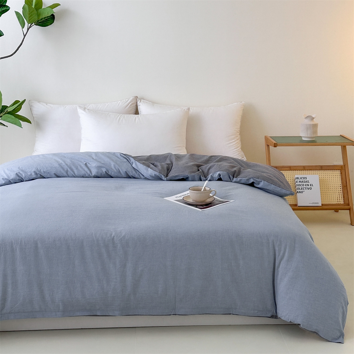 91家纺网 家纺一手货源 找家纺 凌云家纺 2025新款A类可拆洗全棉大豆被子全棉纯棉单人学生宿舍加厚保暖冬被春秋被芯棉被 蓝+灰