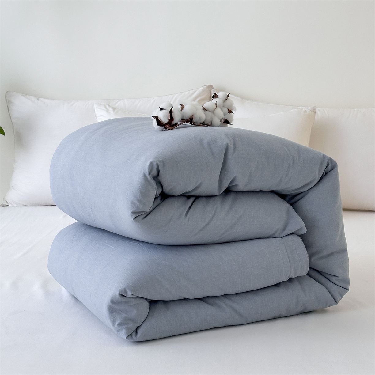 91家纺网 家纺一手货源 找家纺 凌云家纺 2025新款A类可拆洗全棉大豆被子全棉纯棉单人学生宿舍加厚保暖冬被春秋被芯棉被 蓝+灰