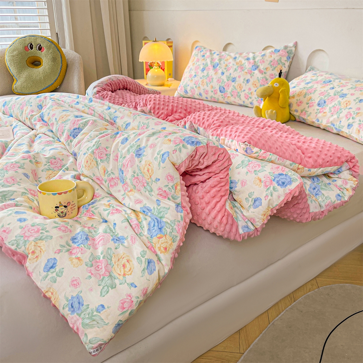 91家纺网 家纺一手货源 找家纺 小石头家纺 2025新款A类全棉纯棉印花豆豆绒大豆被冬被春秋被被子被芯 兰若幽香