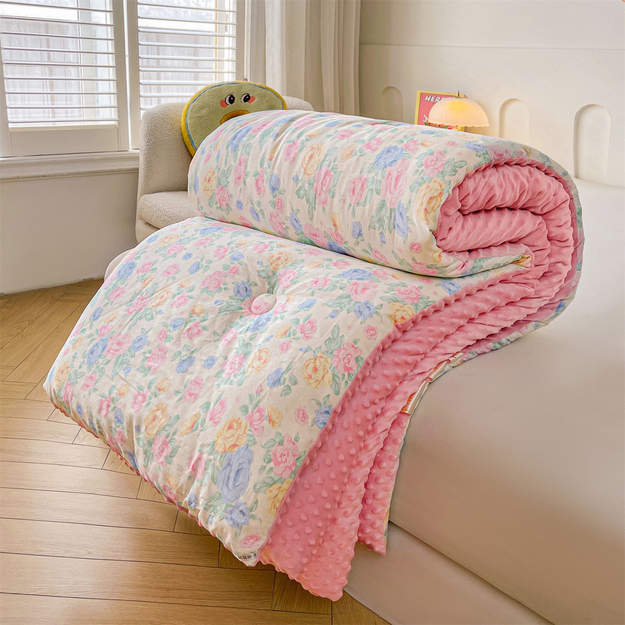 91家纺网 家纺一手货源 找家纺 小石头家纺 2025新款A类全棉纯棉印花豆豆绒大豆被冬被春秋被被子被芯 兰若幽香