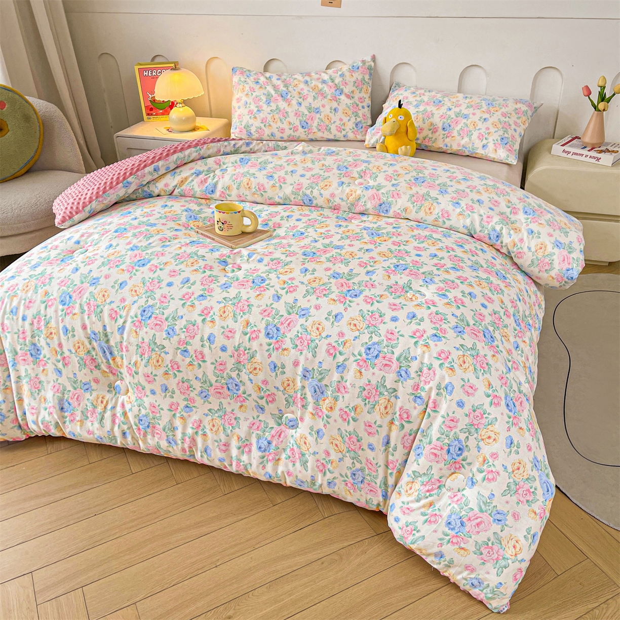 91家纺网 家纺一手货源 找家纺 小石头家纺 2025新款A类全棉纯棉印花豆豆绒大豆被冬被春秋被被子被芯 兰若幽香