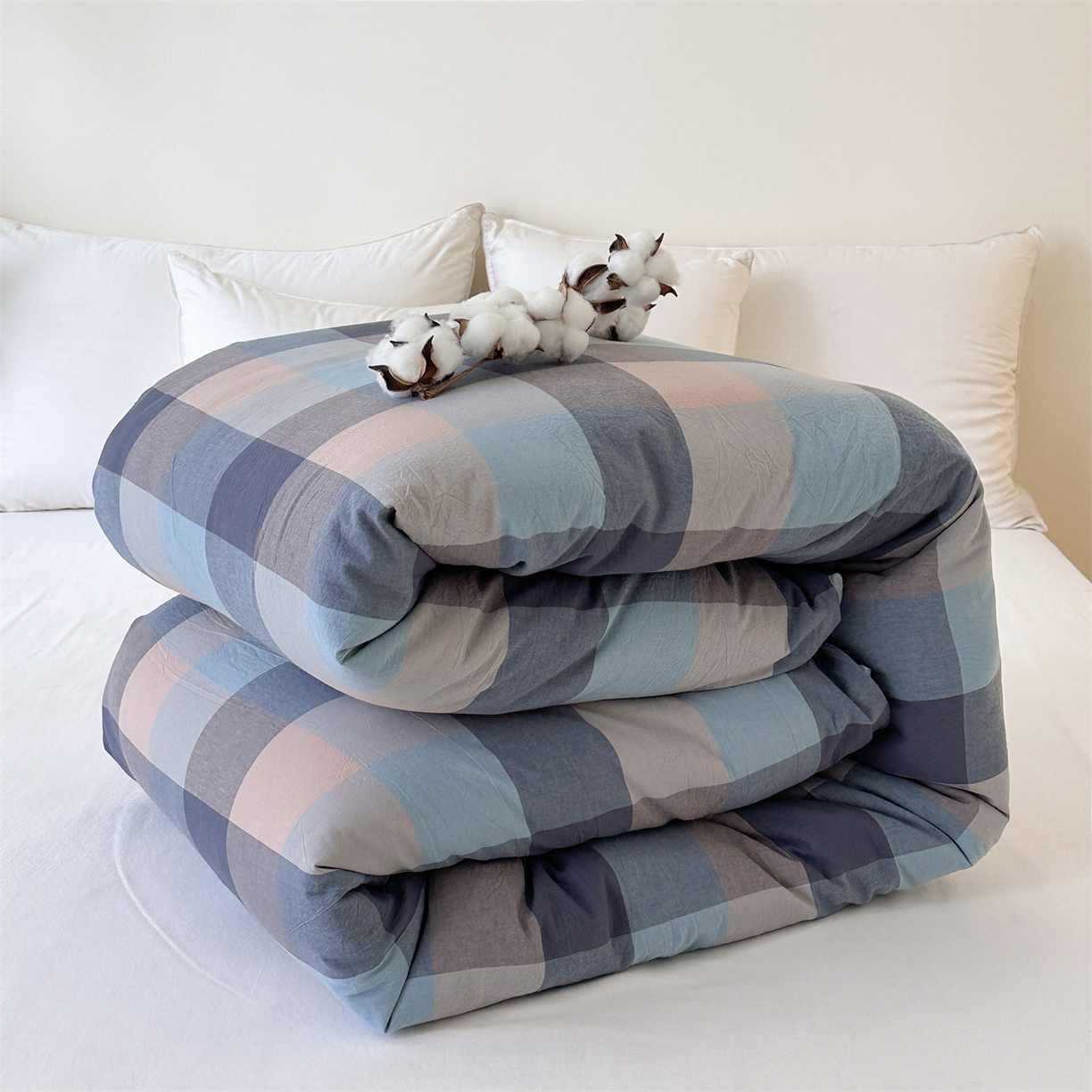 91家纺网 家纺一手货源 找家纺 凌云家纺 2025新款A类可拆洗全棉大豆被子全棉纯棉单人学生宿舍加厚保暖冬被春秋被芯棉被 凌云-蓝