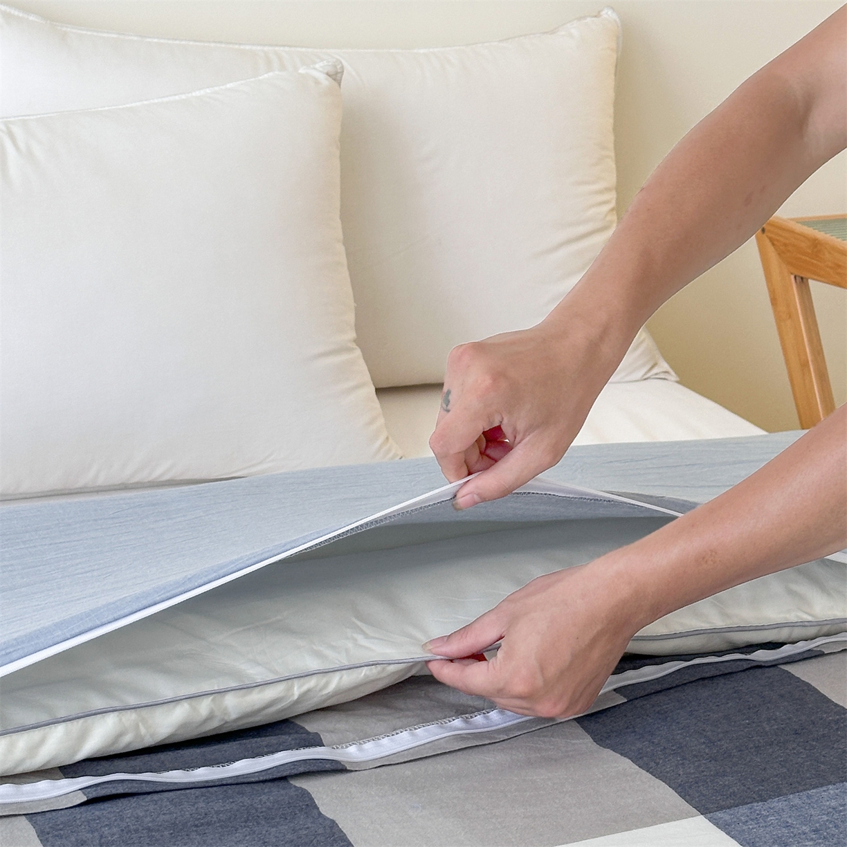 91家纺网 家纺一手货源 找家纺 凌云家纺 2025新款A类可拆洗全棉大豆被子全棉纯棉单人学生宿舍加厚保暖冬被春秋被芯棉被 宁静-蓝