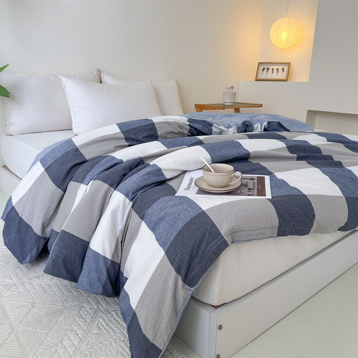 91家纺网 家纺一手货源 找家纺 凌云家纺 2025新款A类可拆洗全棉大豆被子全棉纯棉单人学生宿舍加厚保暖冬被春秋被芯棉被 宁静-蓝