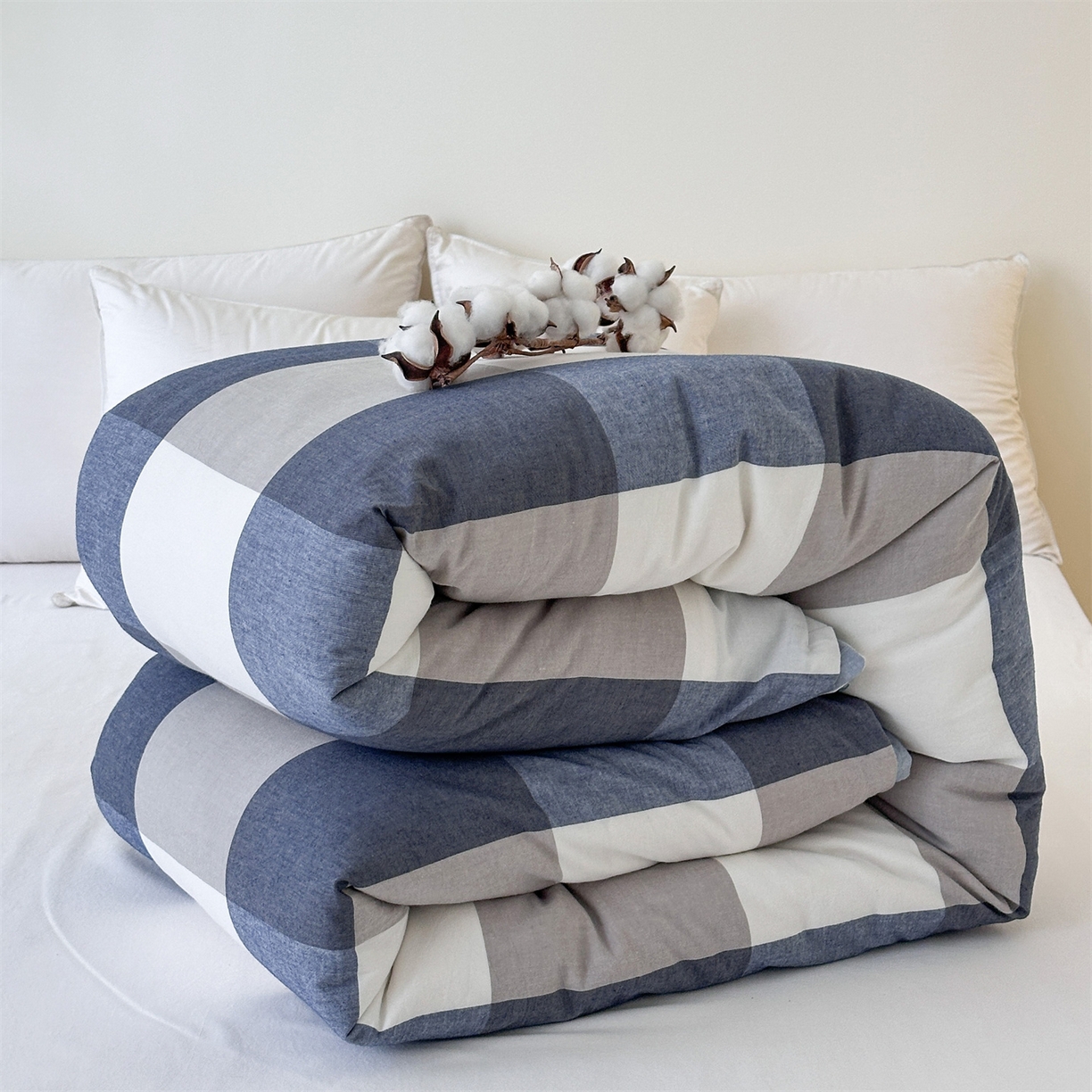 91家纺网 家纺一手货源 找家纺 凌云家纺 2025新款A类可拆洗全棉大豆被子全棉纯棉单人学生宿舍加厚保暖冬被春秋被芯棉被 宁静-蓝