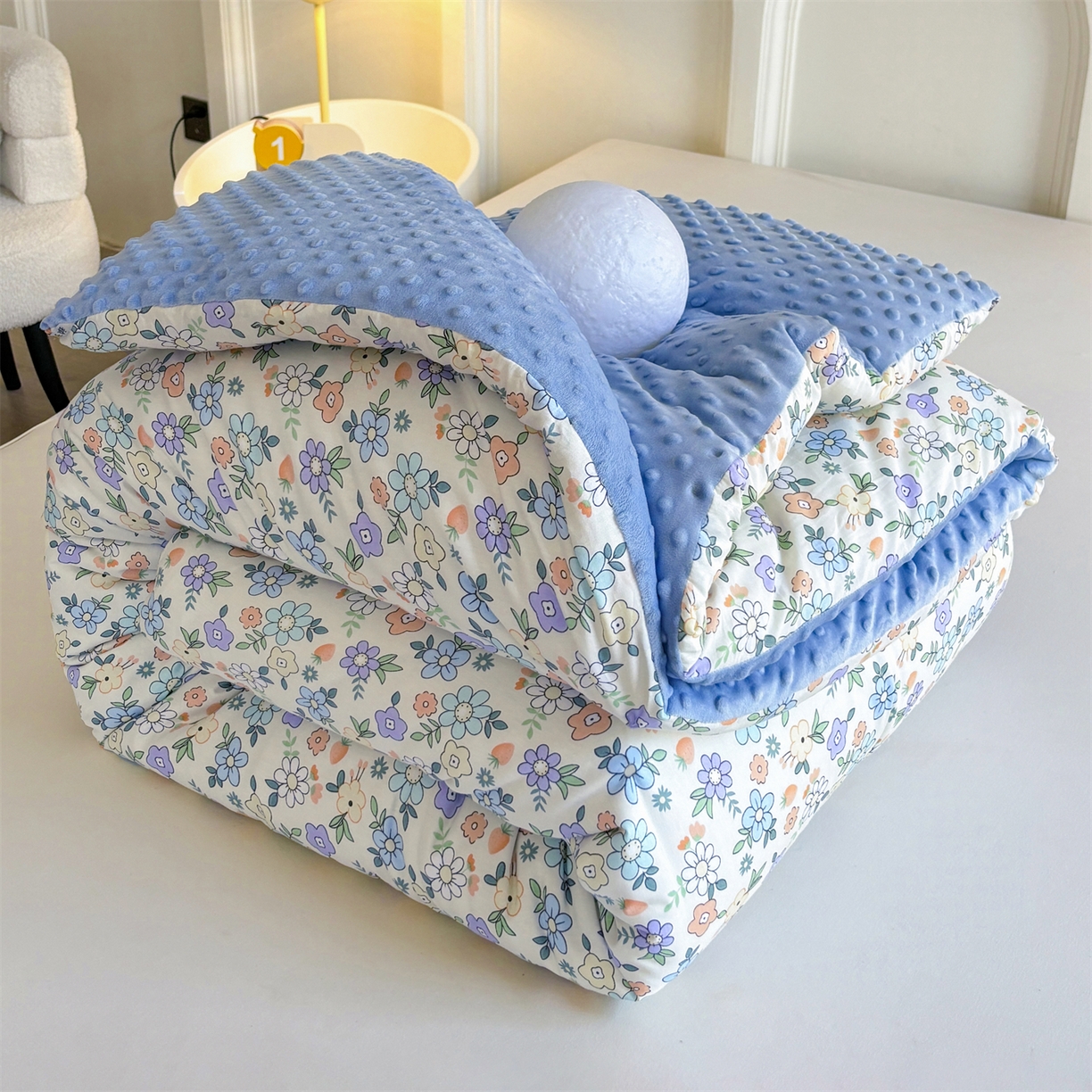 91家纺网 家纺一手货源 找家纺 小石头家纺 2025新款A类全棉纯棉印花豆豆绒大豆被冬被春秋被被子被芯 梦溪小花