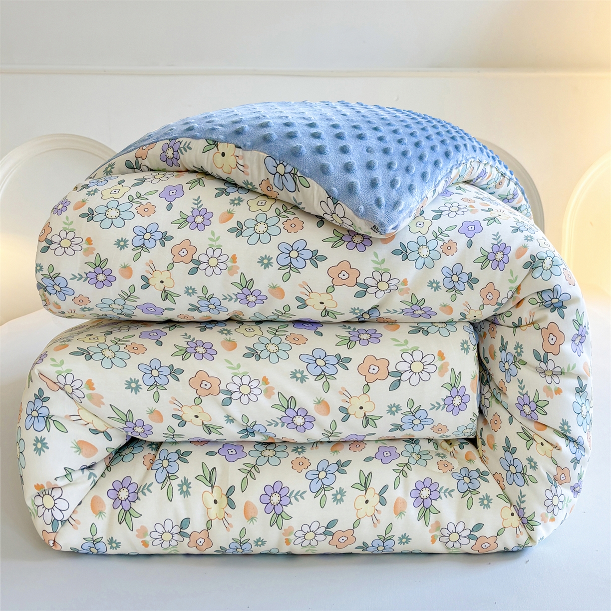 91家纺网 家纺一手货源 找家纺 小石头家纺 2025新款A类全棉纯棉印花豆豆绒大豆被冬被春秋被被子被芯 梦溪小花