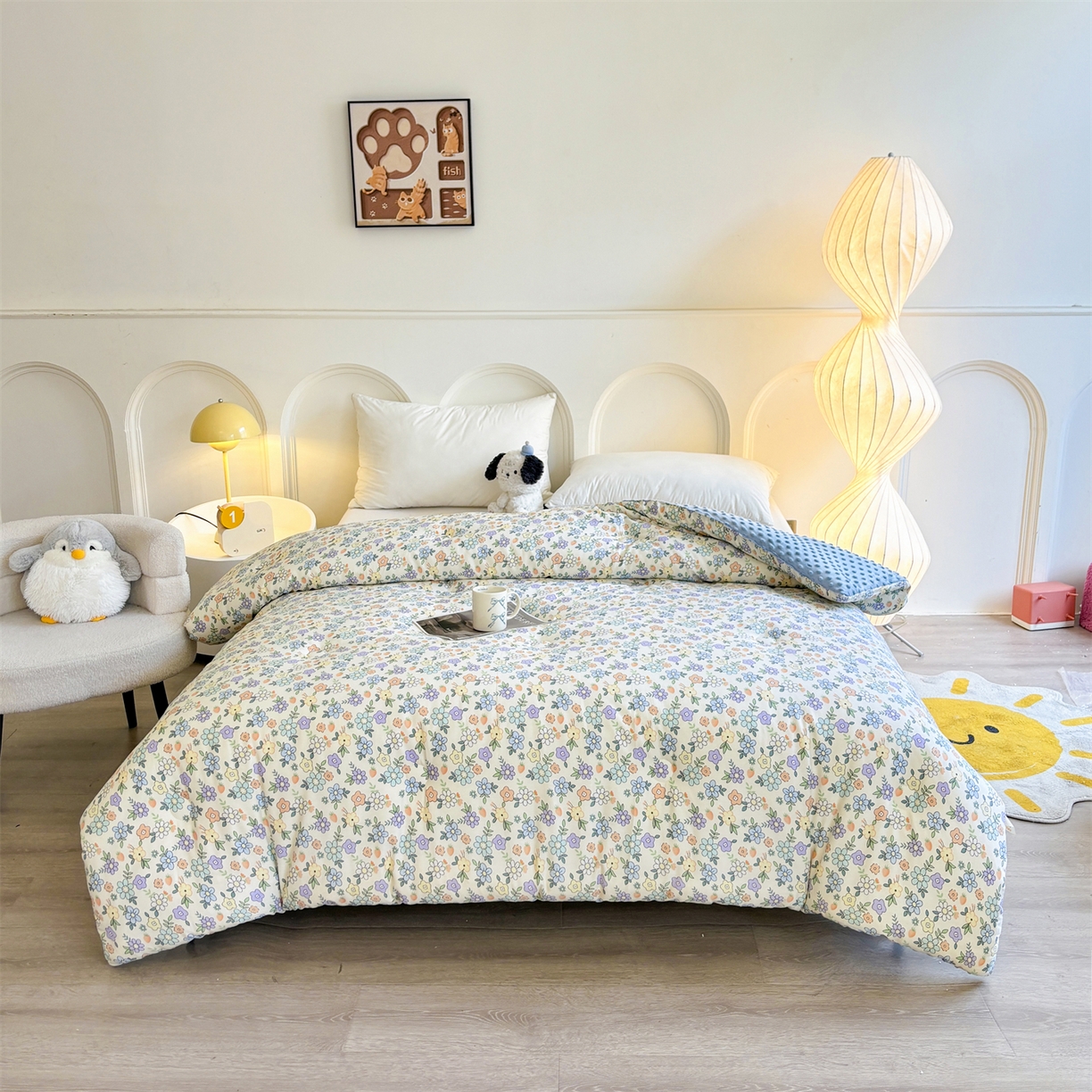 91家纺网 家纺一手货源 找家纺 小石头家纺 2025新款A类全棉纯棉印花豆豆绒大豆被冬被春秋被被子被芯 梦溪小花