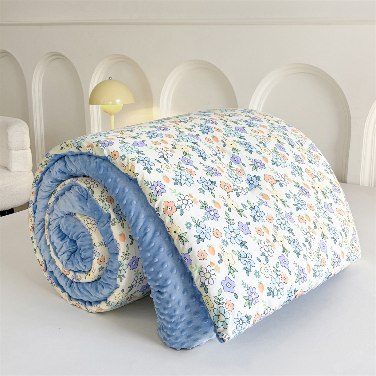 91家纺网 家纺一手货源 找家纺 小石头家纺 2025新款A类全棉纯棉印花豆豆绒大豆被冬被春秋被被子被芯 梦溪小花