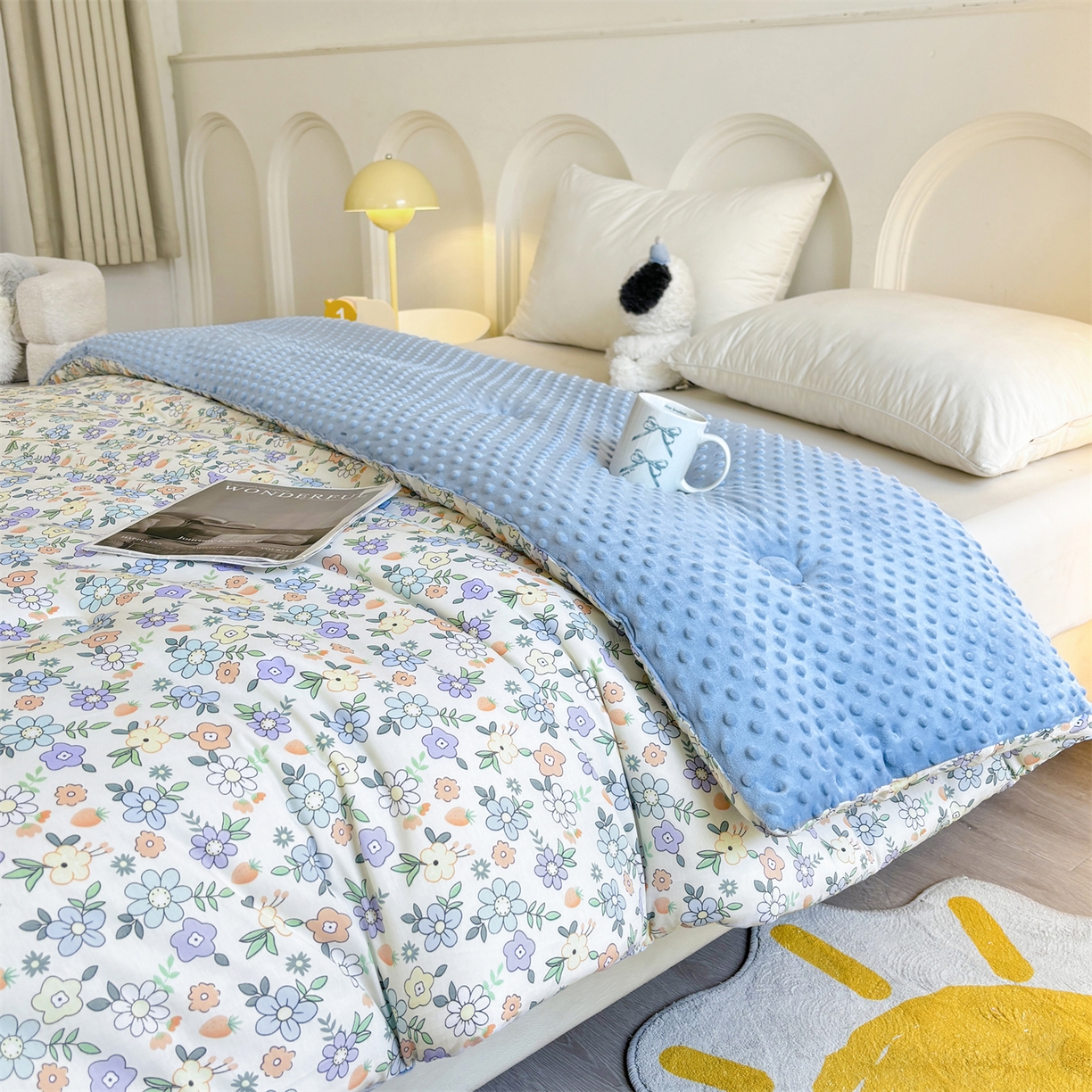 91家纺网 家纺一手货源 找家纺 小石头家纺 2025新款A类全棉纯棉印花豆豆绒大豆被冬被春秋被被子被芯 梦溪小花