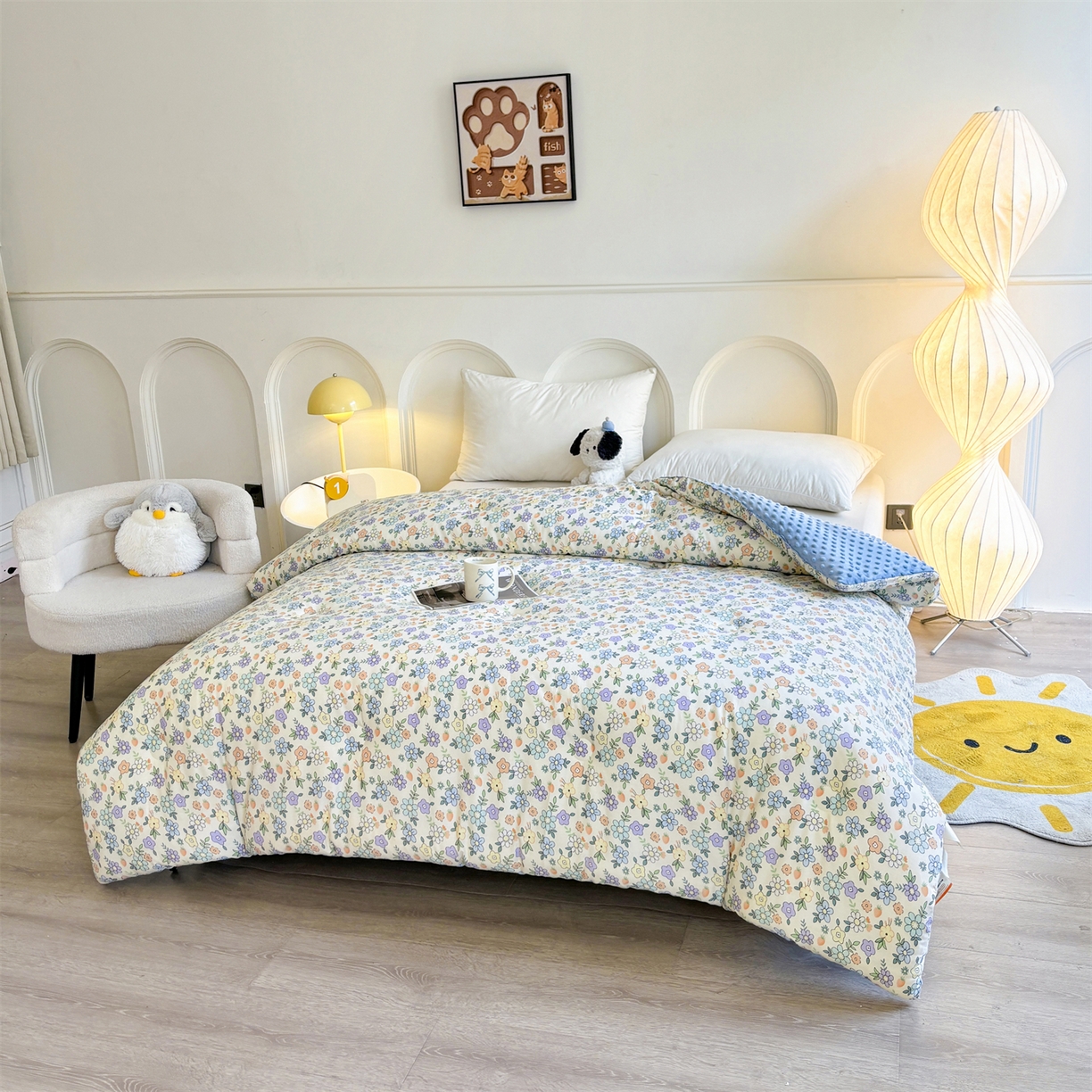 91家纺网 家纺一手货源 找家纺 小石头家纺 2025新款A类全棉纯棉印花豆豆绒大豆被冬被春秋被被子被芯 梦溪小花