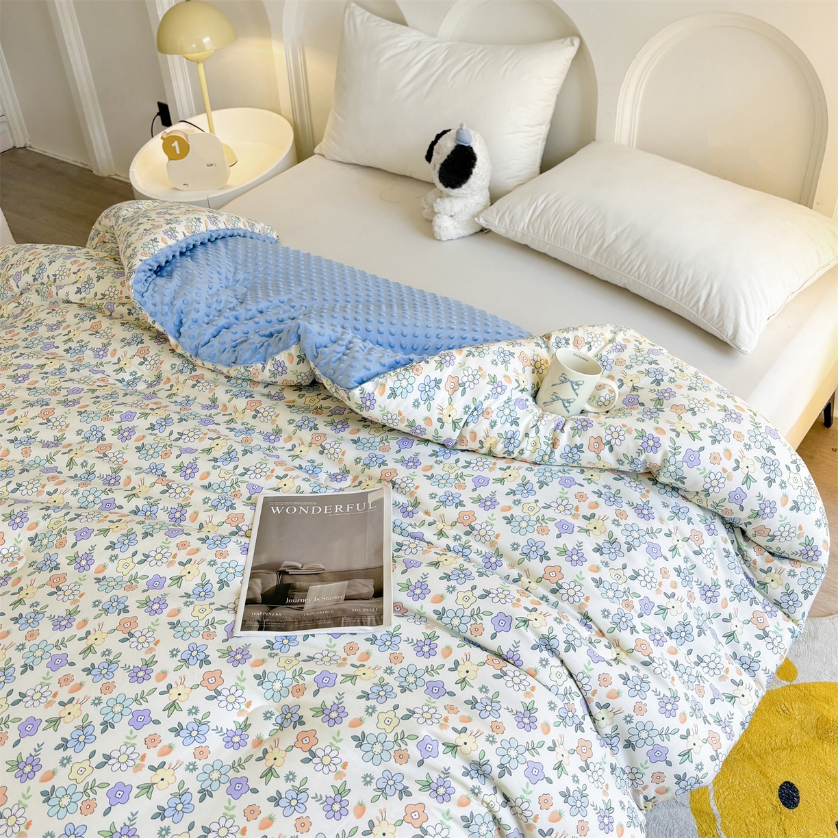 91家纺网 家纺一手货源 找家纺 小石头家纺 2025新款A类全棉纯棉印花豆豆绒大豆被冬被春秋被被子被芯 梦溪小花