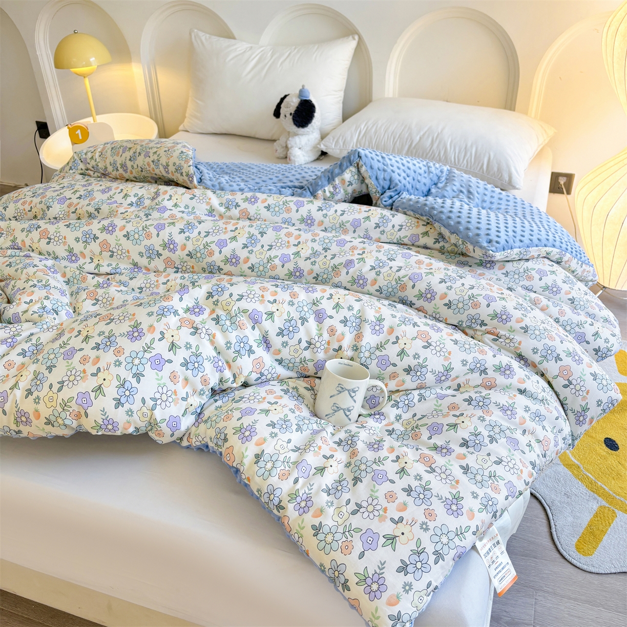 91家纺网 家纺一手货源 找家纺 小石头家纺 2025新款A类全棉纯棉印花豆豆绒大豆被冬被春秋被被子被芯 梦溪小花