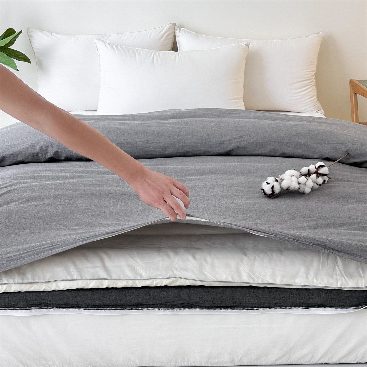 91家纺网 家纺一手货源 找家纺 凌云家纺 2025新款A类可拆洗全棉大豆被子全棉纯棉单人学生宿舍加厚保暖冬被春秋被芯棉被 浅灰+深灰