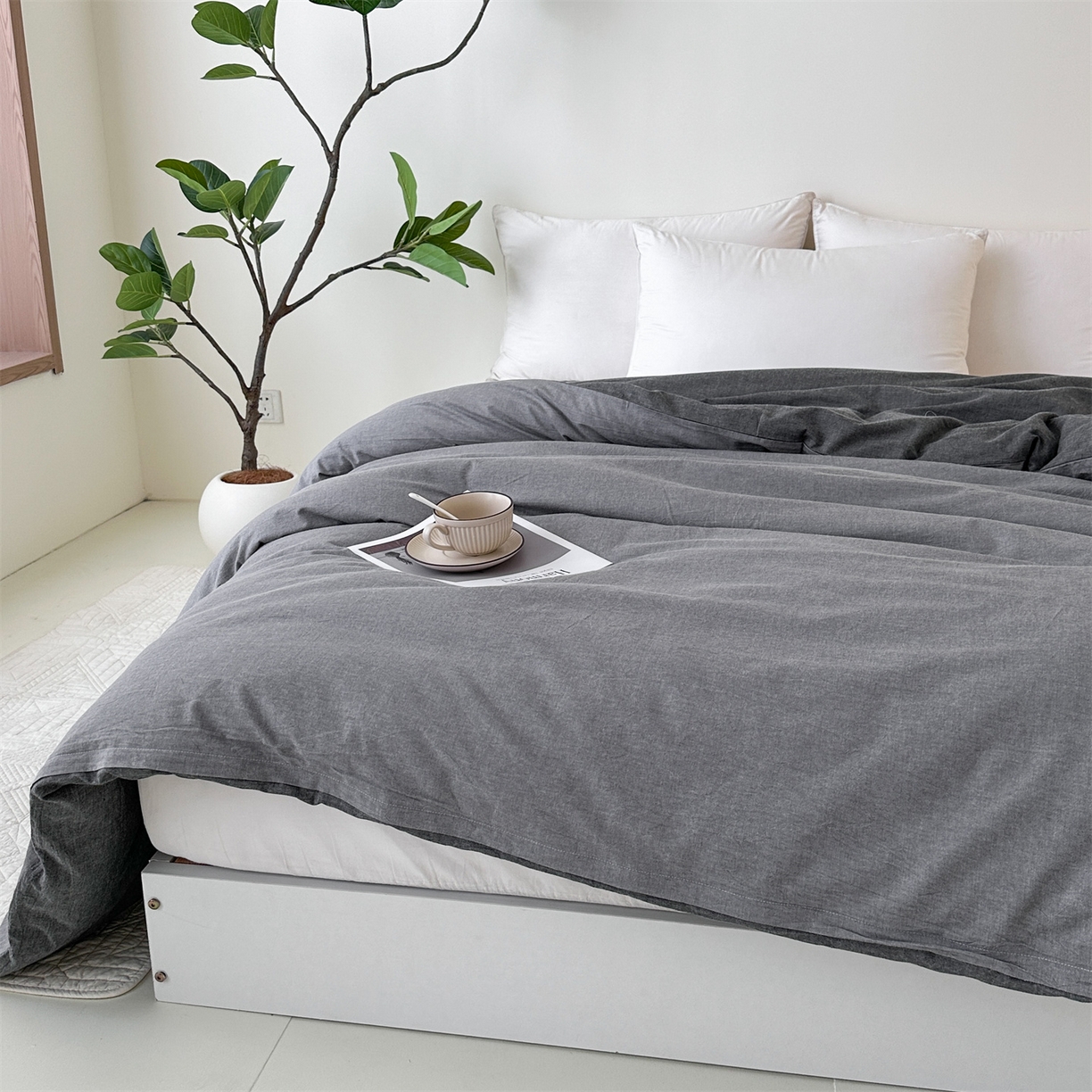 91家纺网 家纺一手货源 找家纺 凌云家纺 2025新款A类可拆洗全棉大豆被子全棉纯棉单人学生宿舍加厚保暖冬被春秋被芯棉被 浅灰+深灰