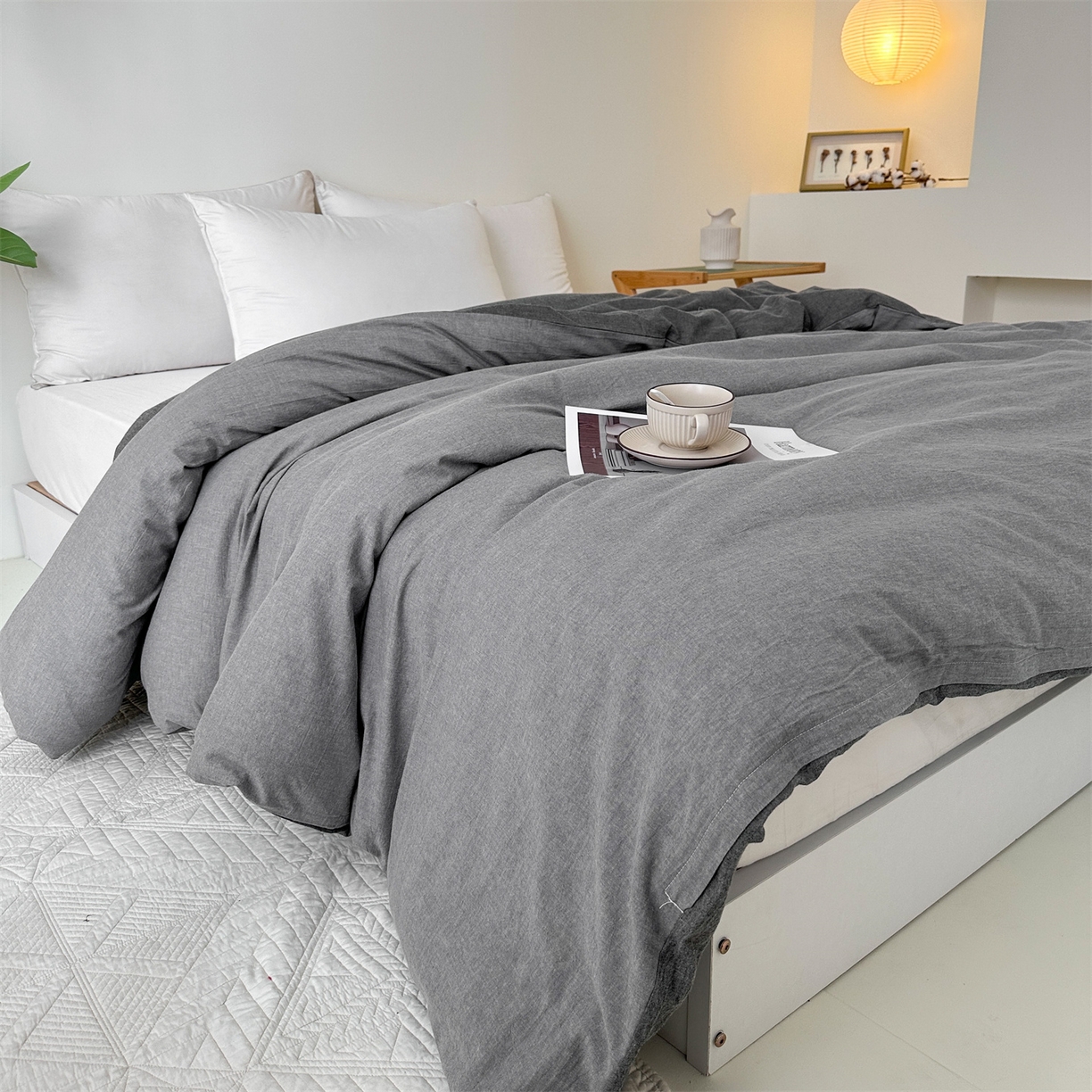 91家纺网 家纺一手货源 找家纺 凌云家纺 2025新款A类可拆洗全棉大豆被子全棉纯棉单人学生宿舍加厚保暖冬被春秋被芯棉被 浅灰+深灰