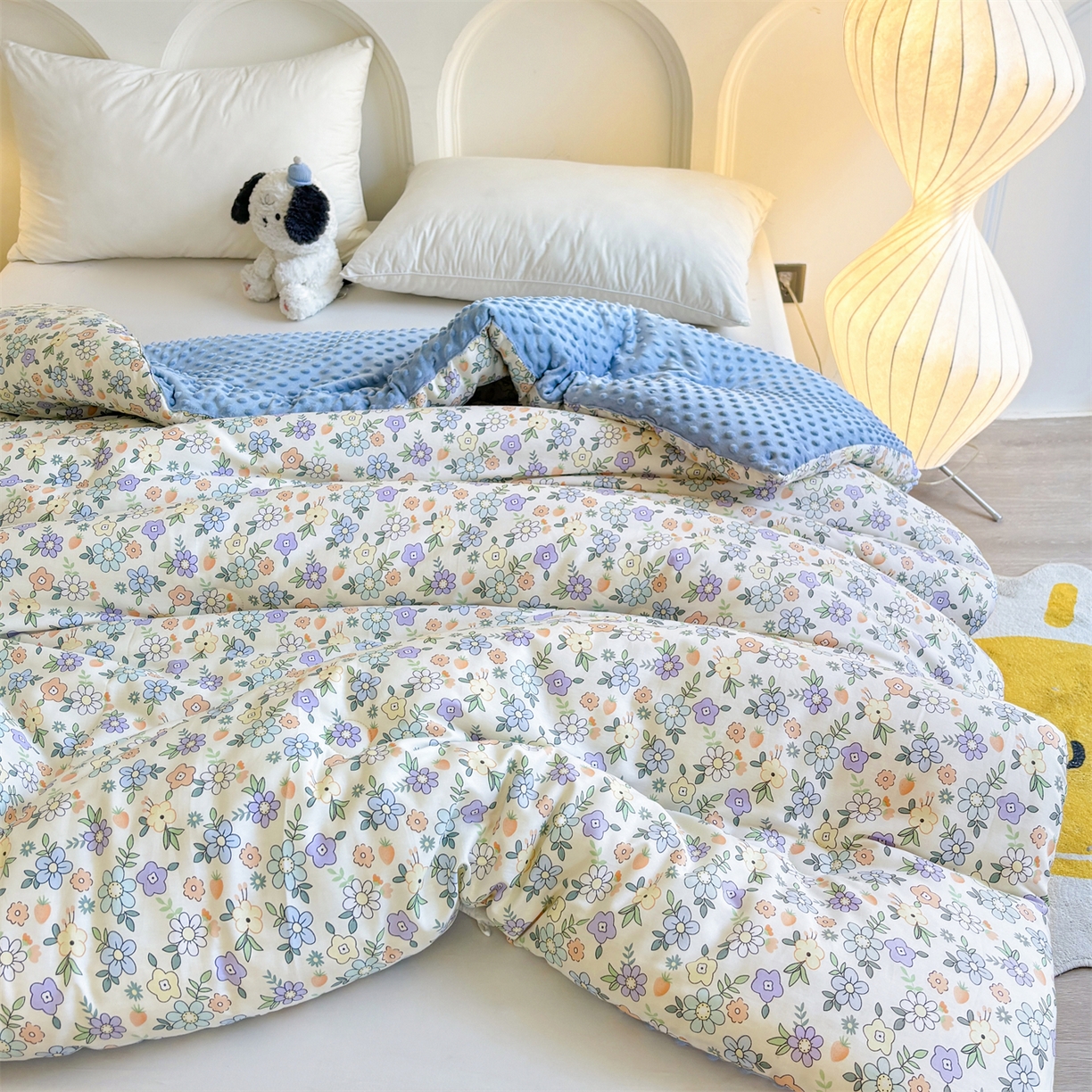 91家纺网 家纺一手货源 找家纺 小石头家纺 2025新款A类全棉纯棉印花豆豆绒大豆被冬被春秋被被子被芯 梦溪小花