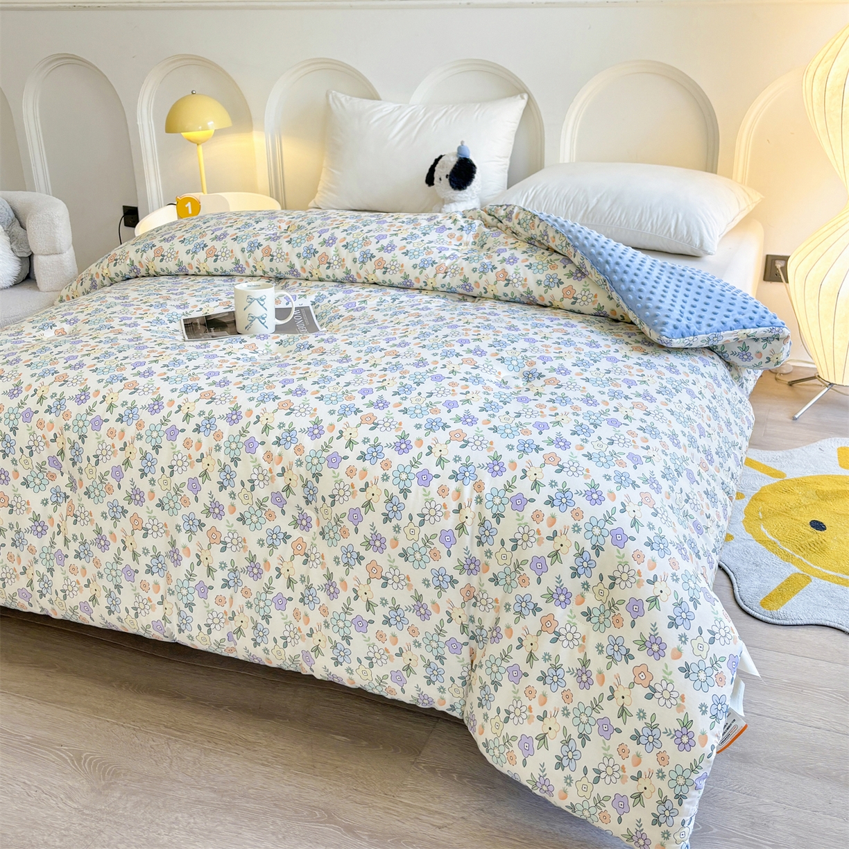 91家纺网 家纺一手货源 找家纺 小石头家纺 2025新款A类全棉纯棉印花豆豆绒大豆被冬被春秋被被子被芯 梦溪小花