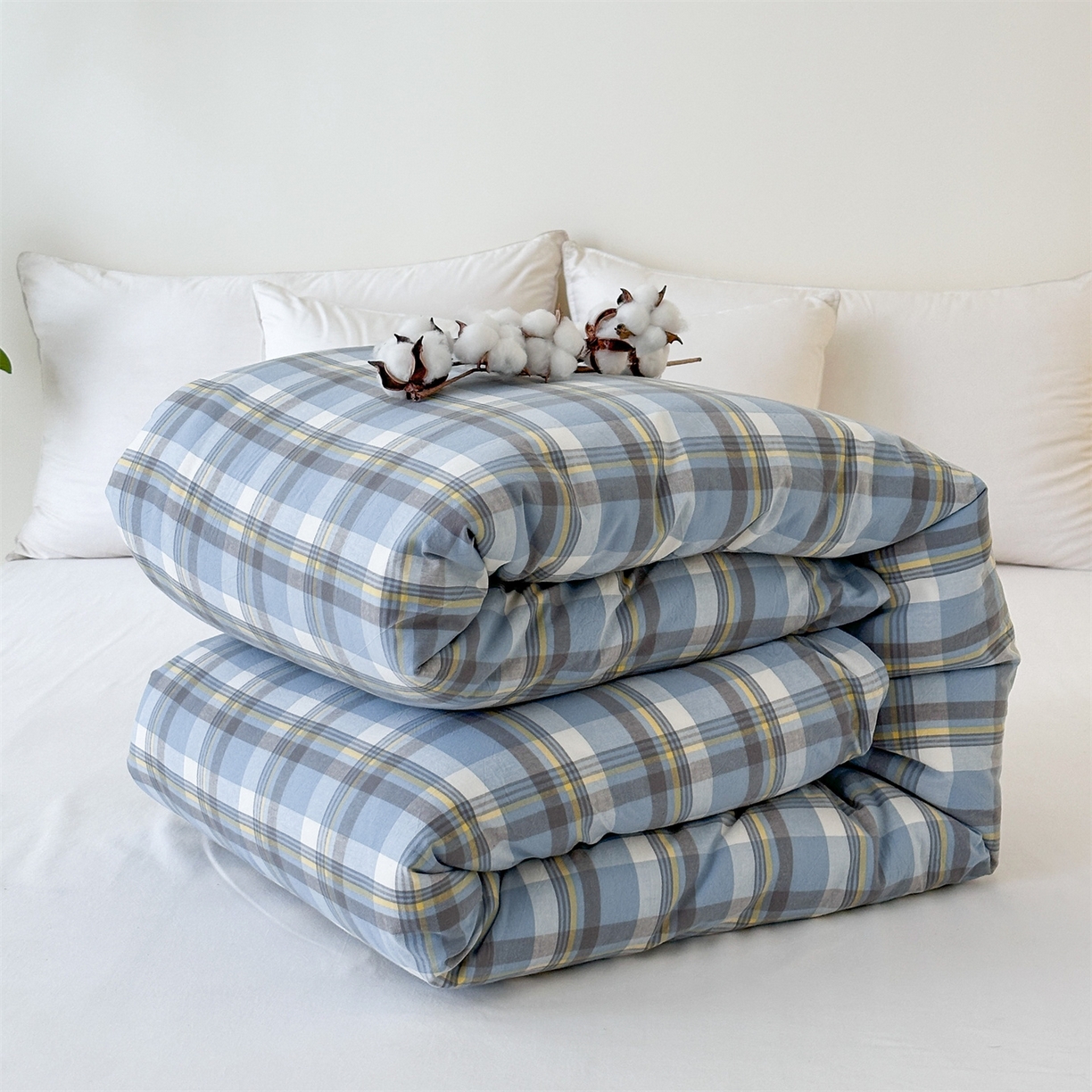 91家纺网 家纺一手货源 找家纺 凌云家纺 2025新款A类可拆洗全棉大豆被子全棉纯棉单人学生宿舍加厚保暖冬被春秋被芯棉被 秋禾-蓝