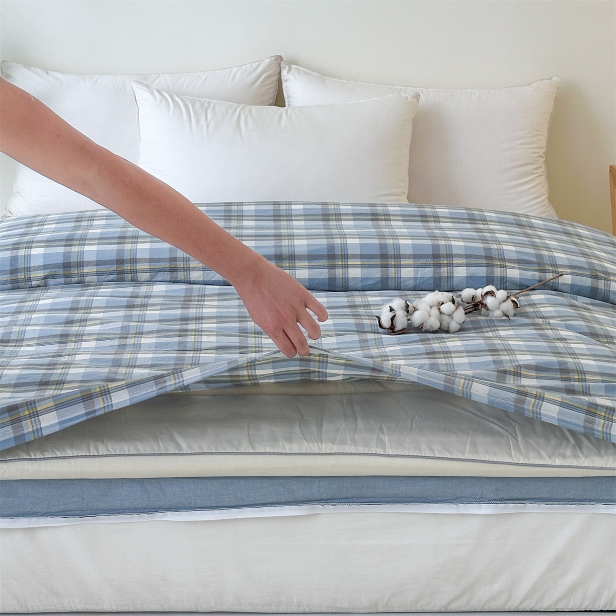 91家纺网 家纺一手货源 找家纺 凌云家纺 2025新款A类可拆洗全棉大豆被子全棉纯棉单人学生宿舍加厚保暖冬被春秋被芯棉被 秋禾-蓝