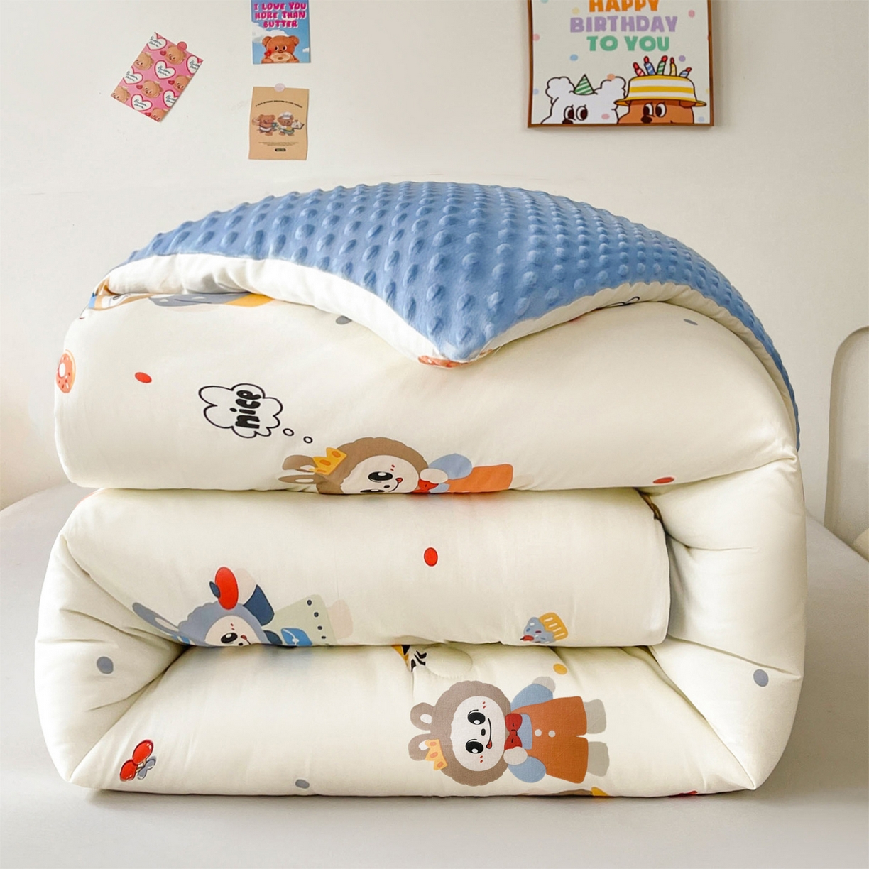 91家纺网 家纺一手货源 找家纺 小石头家纺 2025新款A类全棉纯棉印花豆豆绒大豆被冬被春秋被被子被芯 俏皮布布