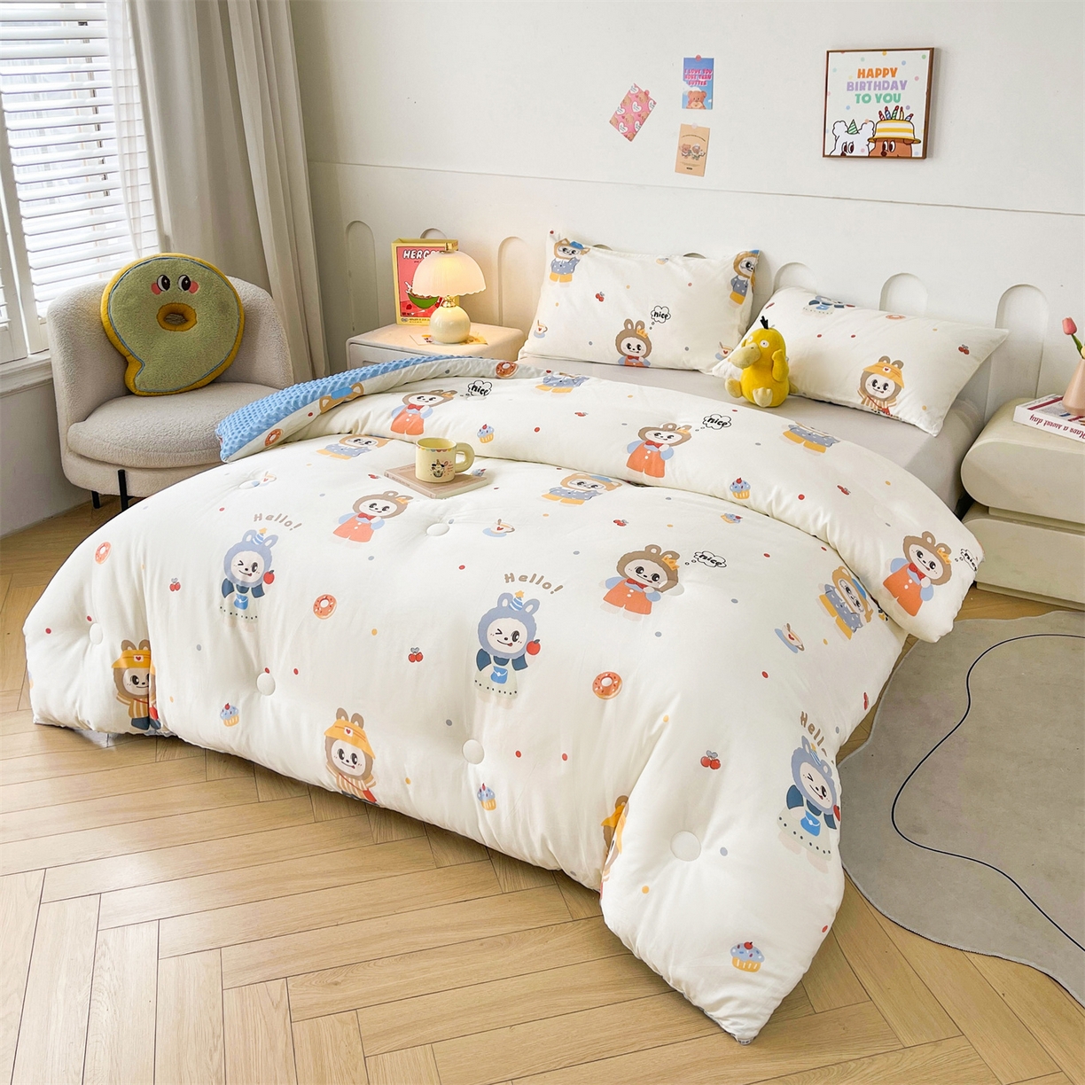 91家纺网 家纺一手货源 找家纺 小石头家纺 2025新款A类全棉纯棉印花豆豆绒大豆被冬被春秋被被子被芯 俏皮布布