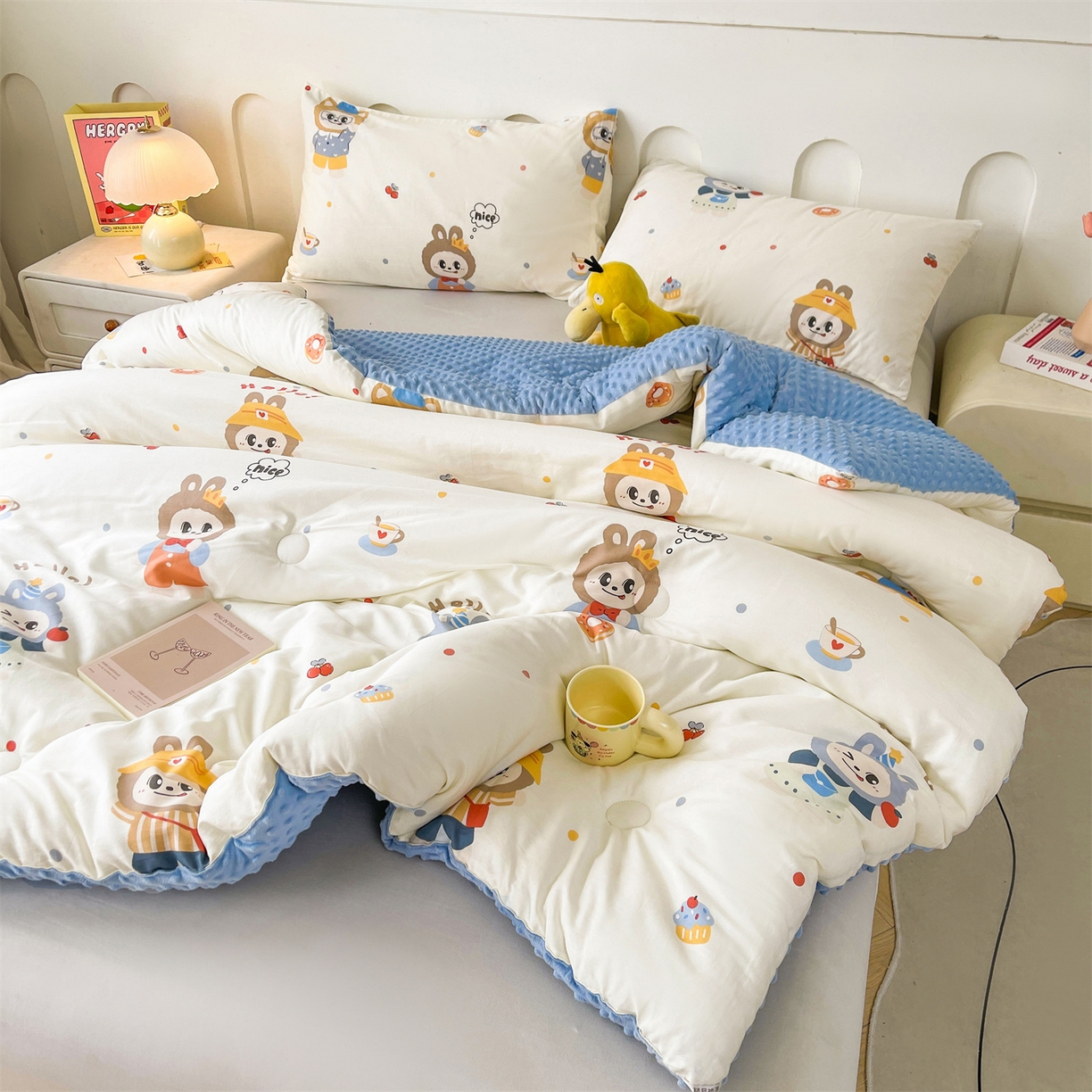 91家纺网 家纺一手货源 找家纺 小石头家纺 2025新款A类全棉纯棉印花豆豆绒大豆被冬被春秋被被子被芯 俏皮布布