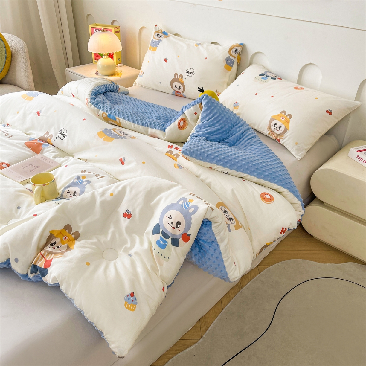 91家纺网 家纺一手货源 找家纺 小石头家纺 2025新款A类全棉纯棉印花豆豆绒大豆被冬被春秋被被子被芯 俏皮布布