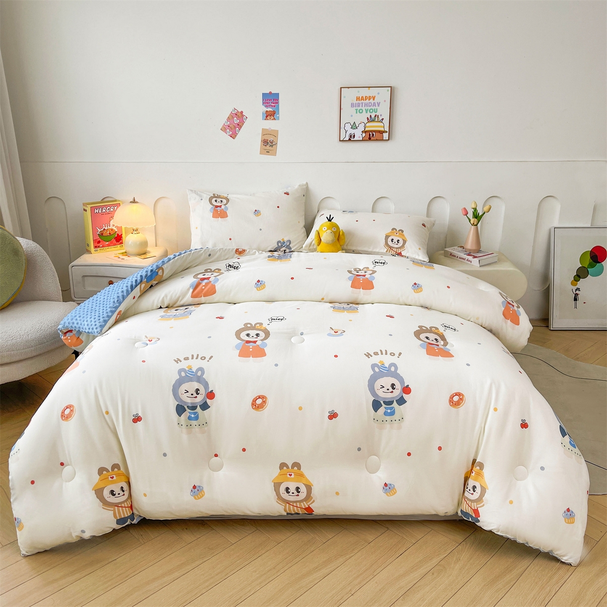 91家纺网 家纺一手货源 找家纺 小石头家纺 2025新款A类全棉纯棉印花豆豆绒大豆被冬被春秋被被子被芯 俏皮布布